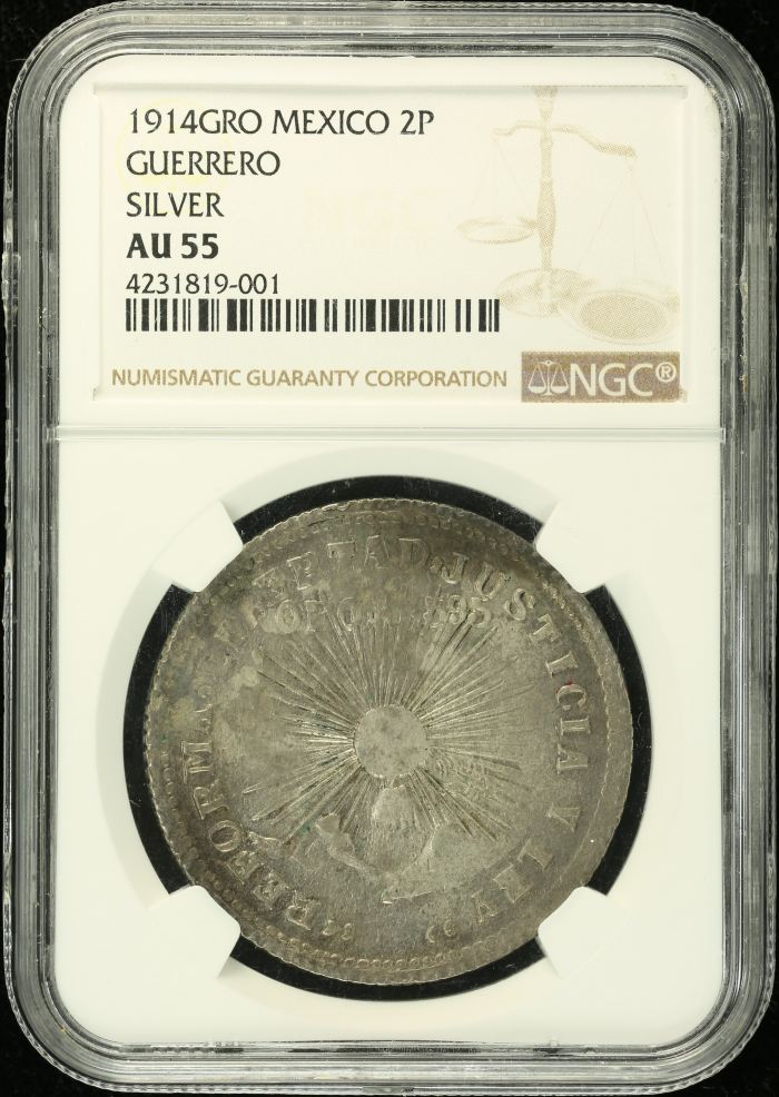 Guerrero 2 Peso 1914 GRO NGC AU55 0136212 World Numismatics LLC