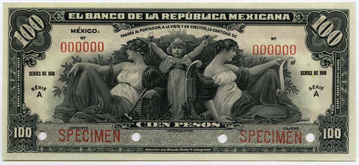 Фокс нотес. 100 Песо. Subway on Banknotes of the World. Banknotes from Mexico 1910. Fox notes