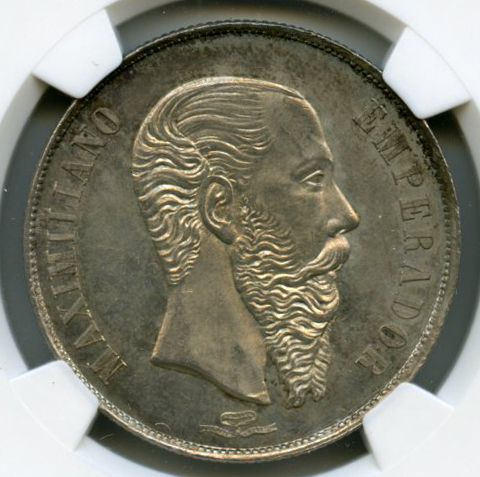 テストプレス バージョン#1 Peso Neto Imperial Era 1 Peso 1866 Mo NGC MS62 KM Pn100 25938 | World