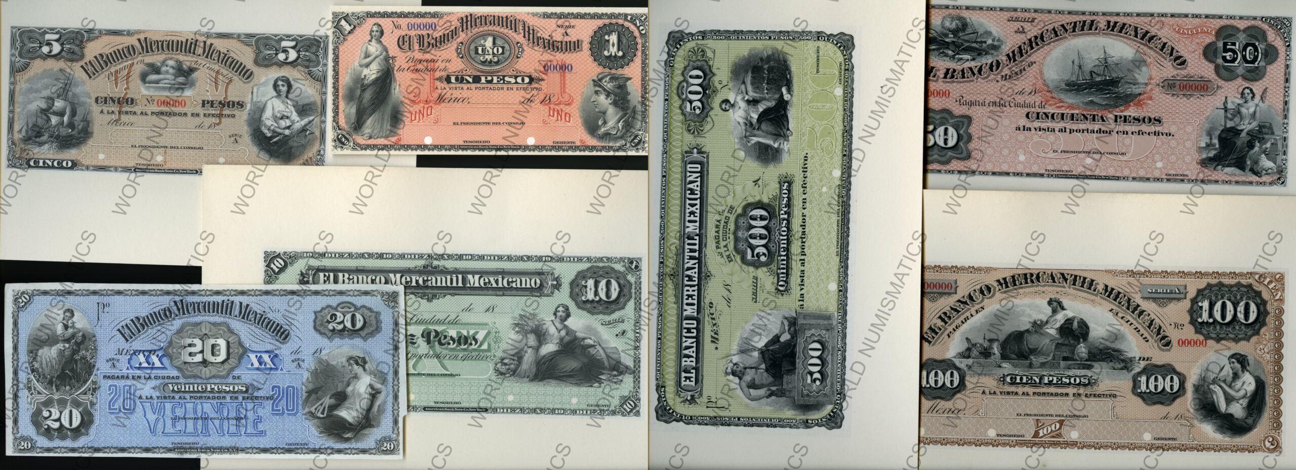 Bancos Currency Mexican Currency Bancos 5 - 100 Pesos DF UNC M0282p - 288p 26871 Bancos 5 - 100 Pesos DF UNC M0282p - 288p 26871Bancos 5 - 100 Pesos DF UNC M0282p - 288p 26871