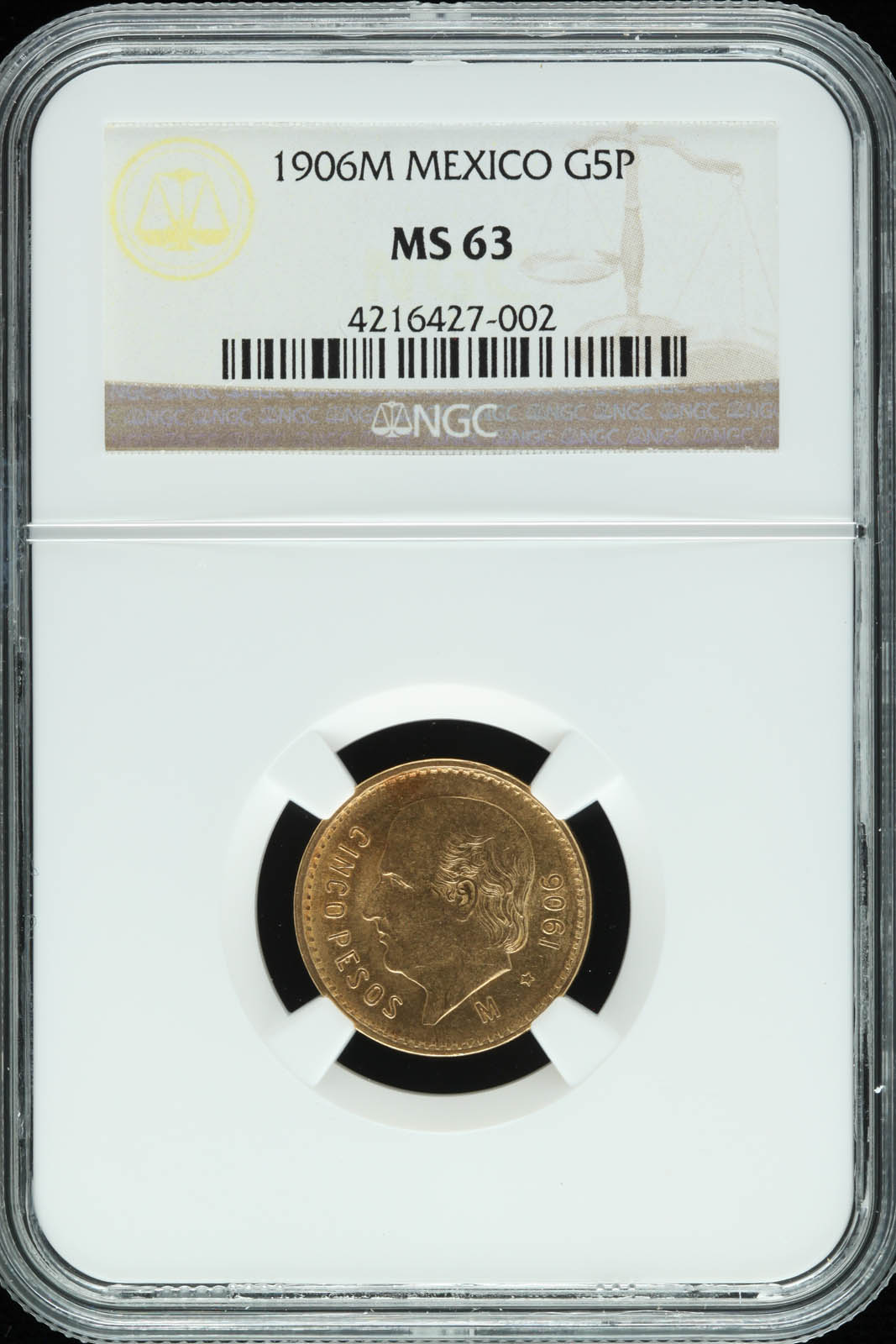 Mexican Coins Mexican Coins Modern Gold Modern Gold 5 Pesos 1906 M NGC MS63 KM464 30430 Modern Gold 5 Pesos 1906 M NGC MS63 KM464 30430Modern Gold 5 Pesos 1906 M NGC MS63 KM464 30430