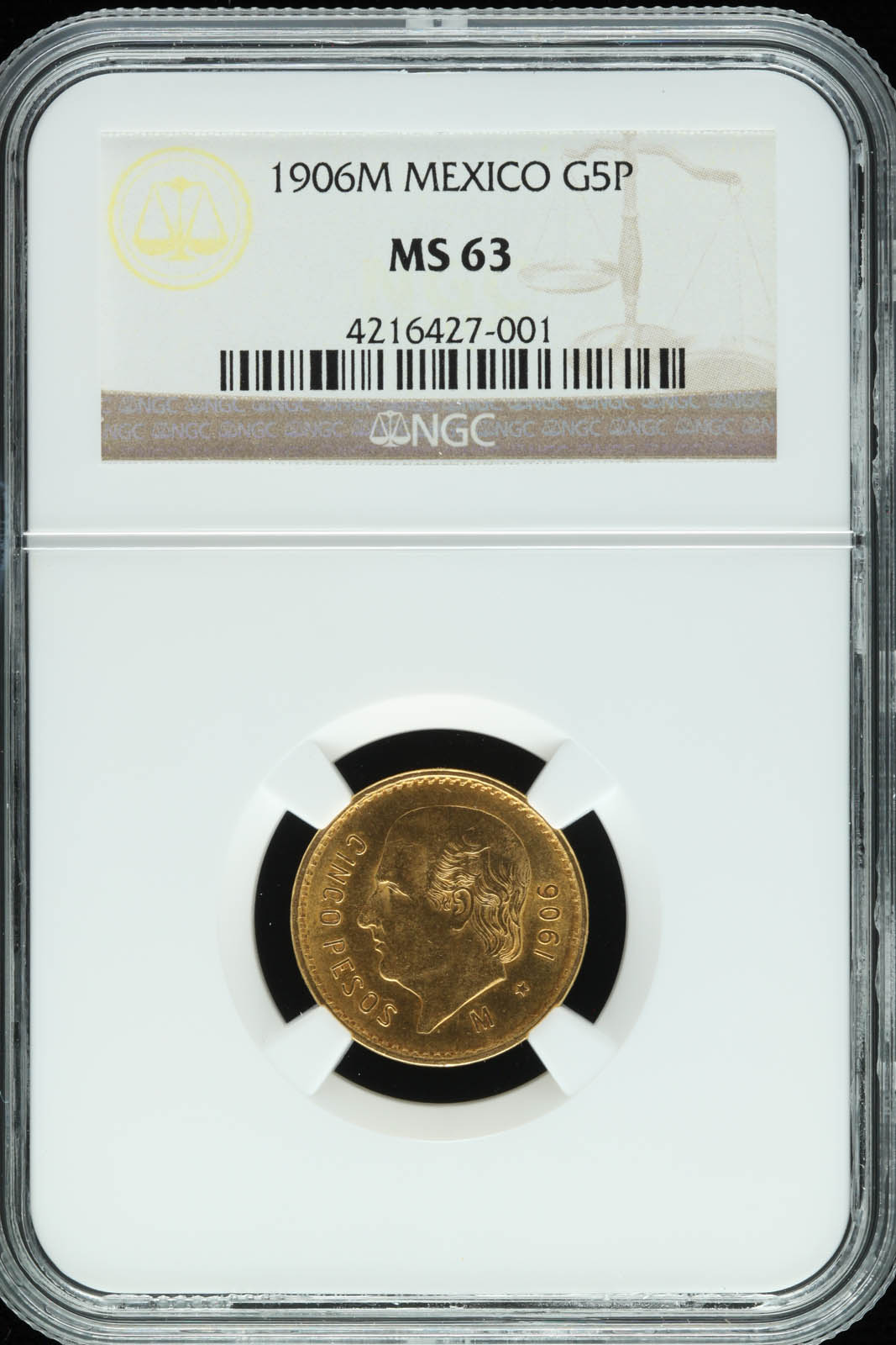 Mexican Coins Mexican Coins Modern Gold Modern Gold 5 Pesos 1906 M NGC MS63 KM464 30431 Modern Gold 5 Pesos 1906 M NGC MS63 KM464 30431Modern Gold 5 Pesos 1906 M NGC MS63 KM464 30431