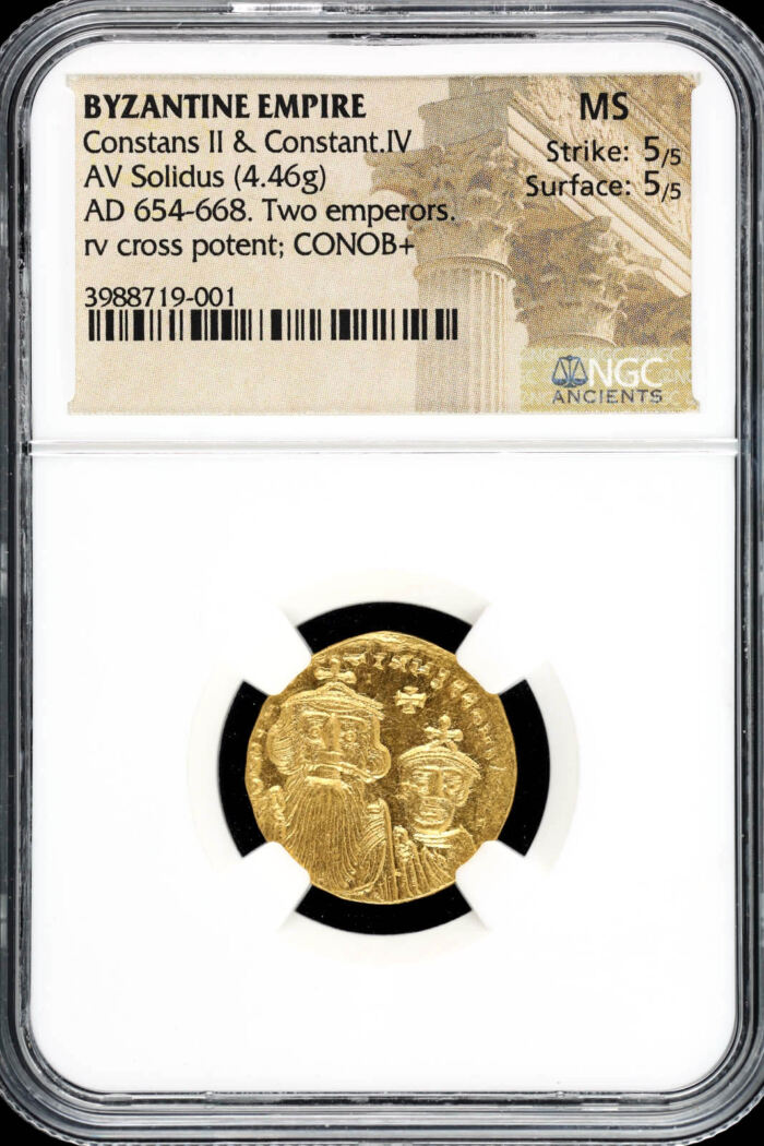 Byzantine Constans II & Constantine IV 654-668 AD AV Solidus NGC