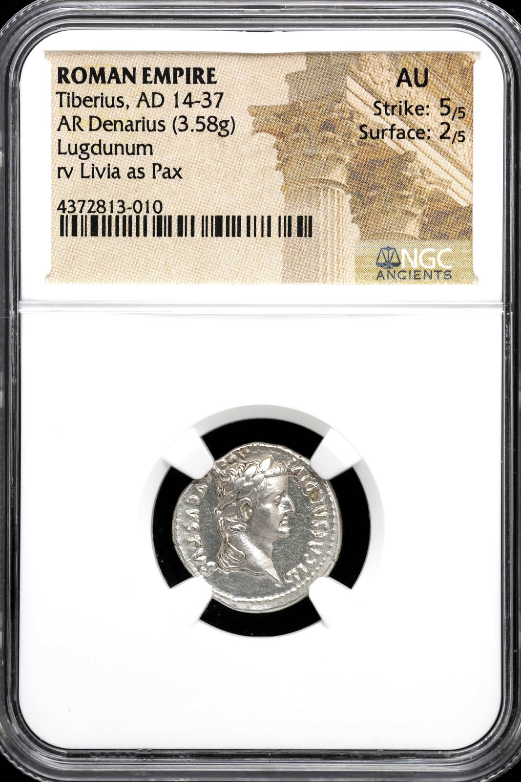 Ancient Coins Roman Imperial Roman Imperial Tiberius 14-37 AD AR Denarius NGC AU 34499 Roman Imperial Tiberius 14-37 AD AR Denarius NGC AU 34499Roman Imperial Tiberius 14-37 AD AR Denarius NGC AU 34499