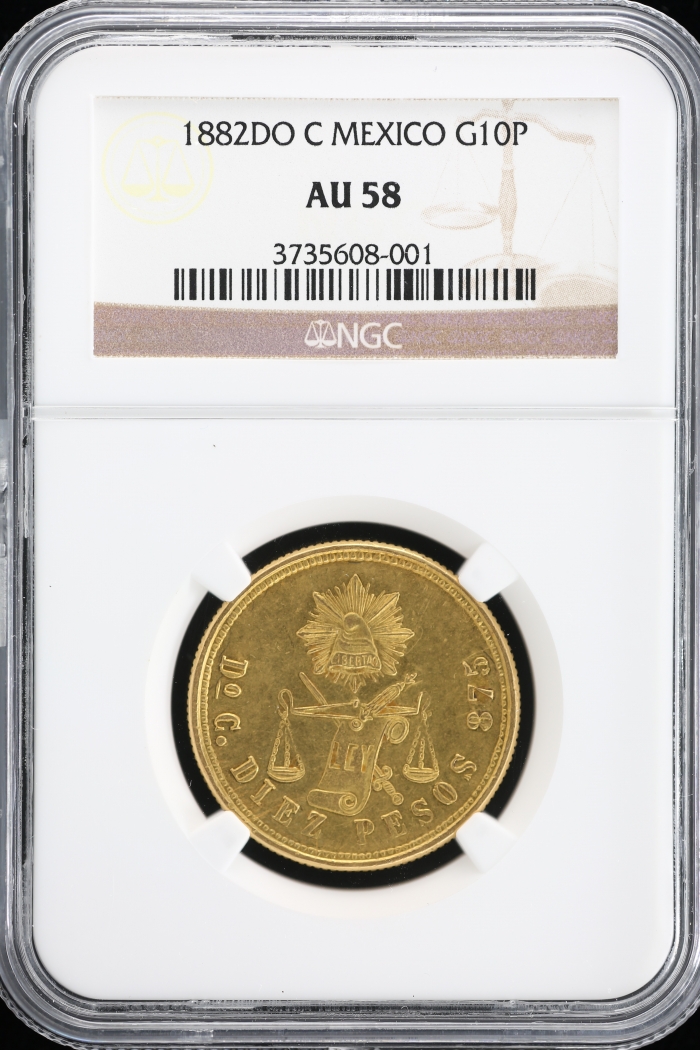 Republic Gold 10 Pesos 1882 Do C NGC AU58 n_00653Republic Gold 10 Pesos 1882 Do C NGC AU58 n_00653