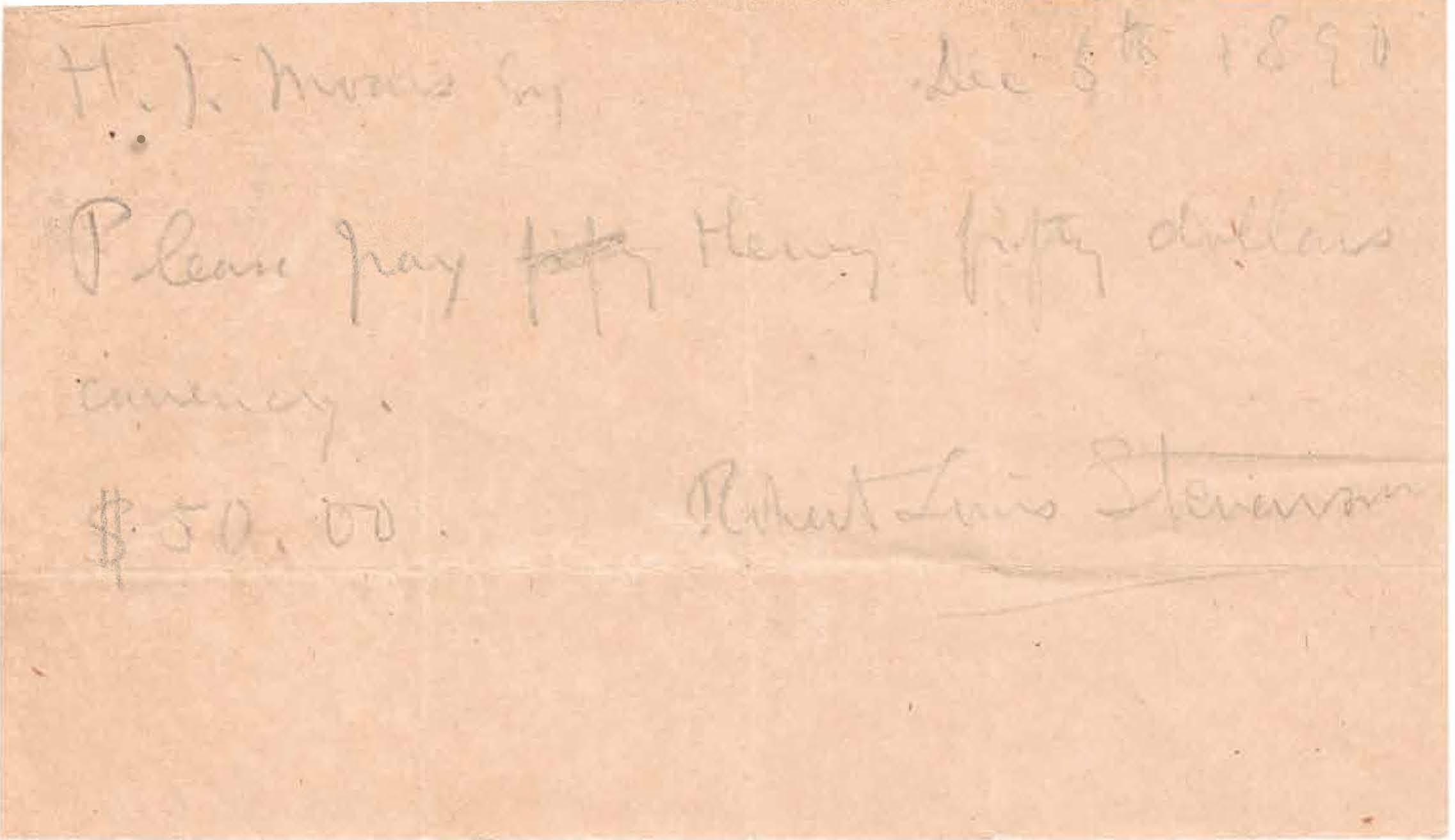 Robert Louis Stevenson signed letter 1890 37940Property of World Numismatics