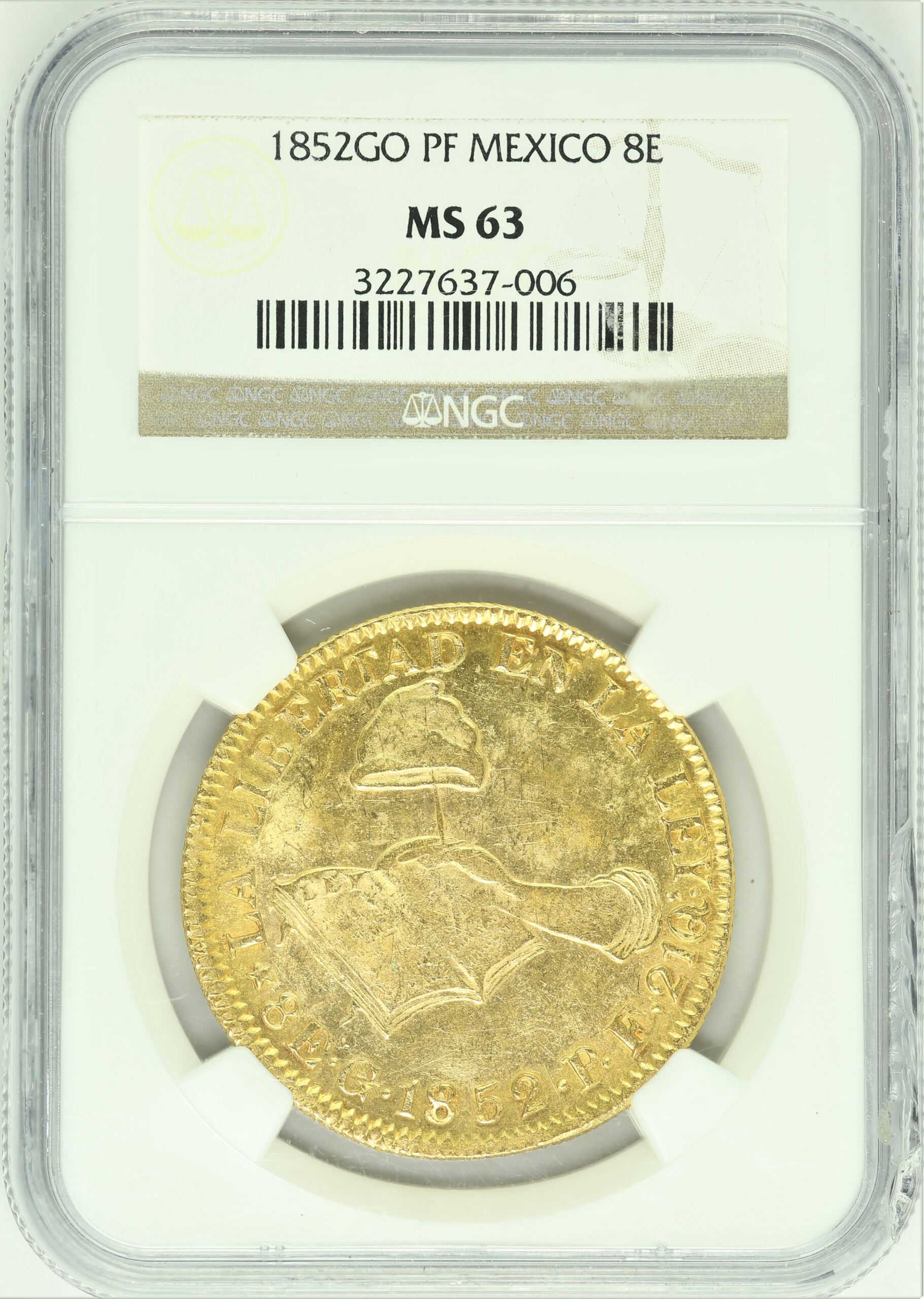 Mexican Coins Mexican Coins Republic Gold Republic Gold 8 Escudos 1852 Go PF NGC MS63 n_01181 Republic Gold 8 Escudos 1852 Go PF NGC MS63 n_01181Republic Gold 8 Escudos 1852 Go PF NGC MS63 n_01181