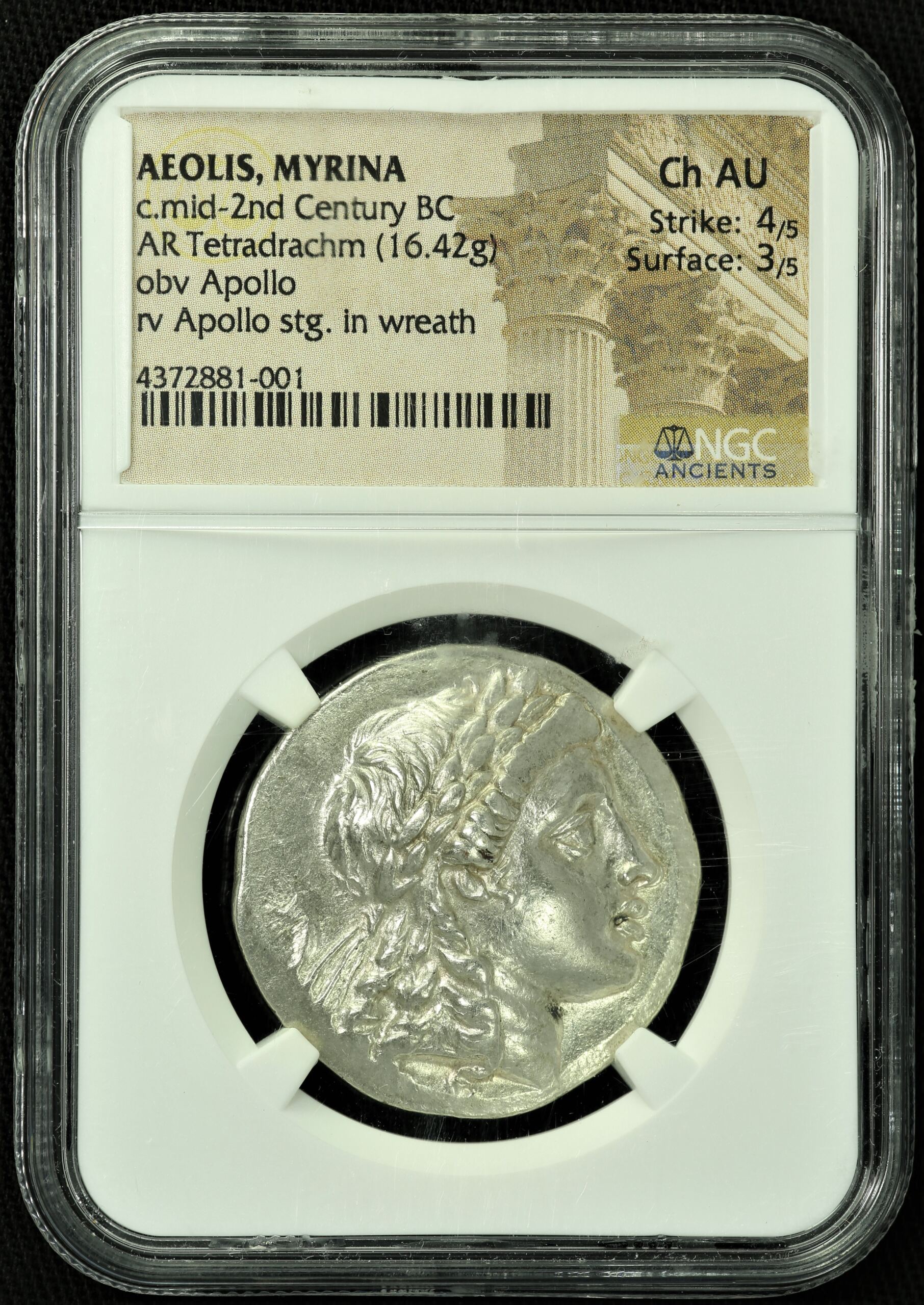 Aeolis Ancient Coins Greek Greek Aeolis Myrina c.mid-2nd Century BC AR Tetradrachm NGC Ch AU 38698 Greek Aeolis Myrina c.mid-2nd Century BC AR Tetradrachm NGC Ch AU 38698Greek Aeolis Myrina c.mid-2nd Century BC AR Tetradrachm NGC Ch AU 38698