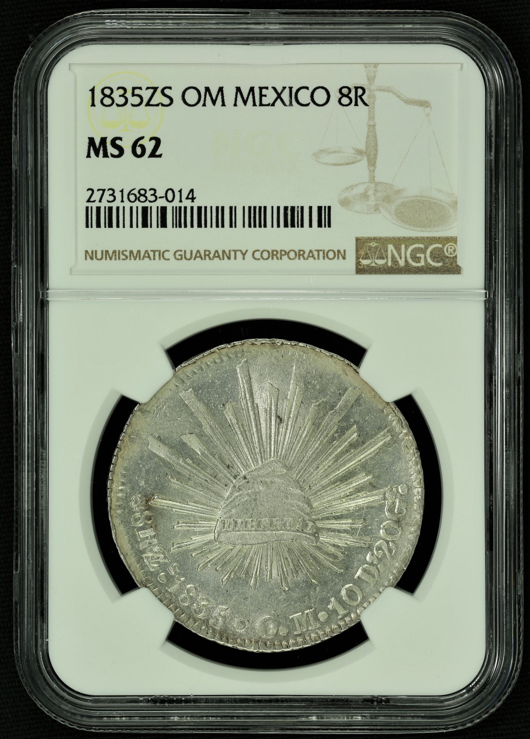 Republic 8 Reales 8 Reales 1835 Zs OM NGC MS62 n_01855 | World