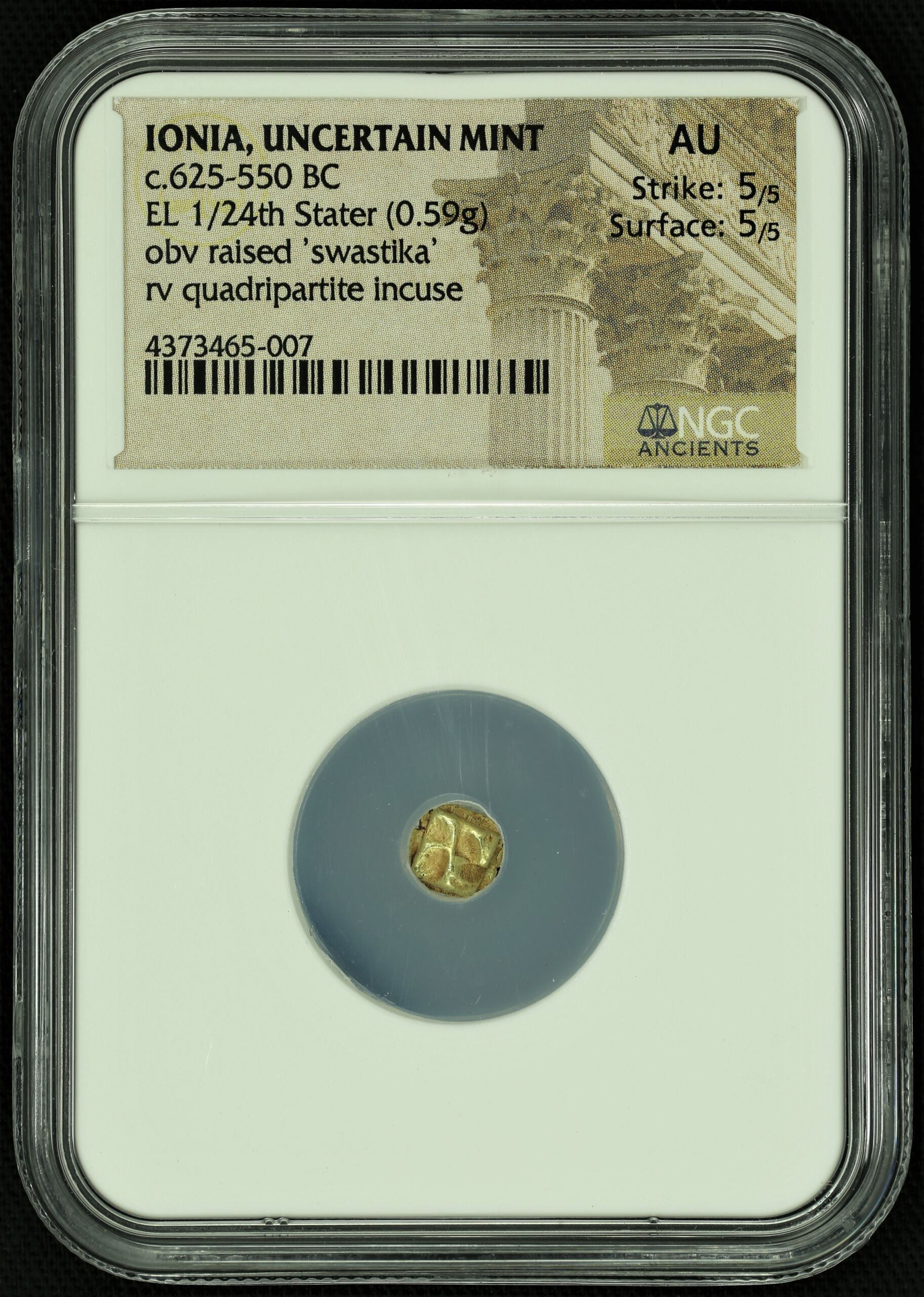 Ancient Coins Greek Ionia Greek Ionia c.625-550 BC EL 1/24 Stater NGC AU 42148 Greek Ionia c.625-550 BC EL 1/24 Stater NGC AU 42148Greek Ionia c.625-550 BC EL 1/24 Stater NGC AU 42148