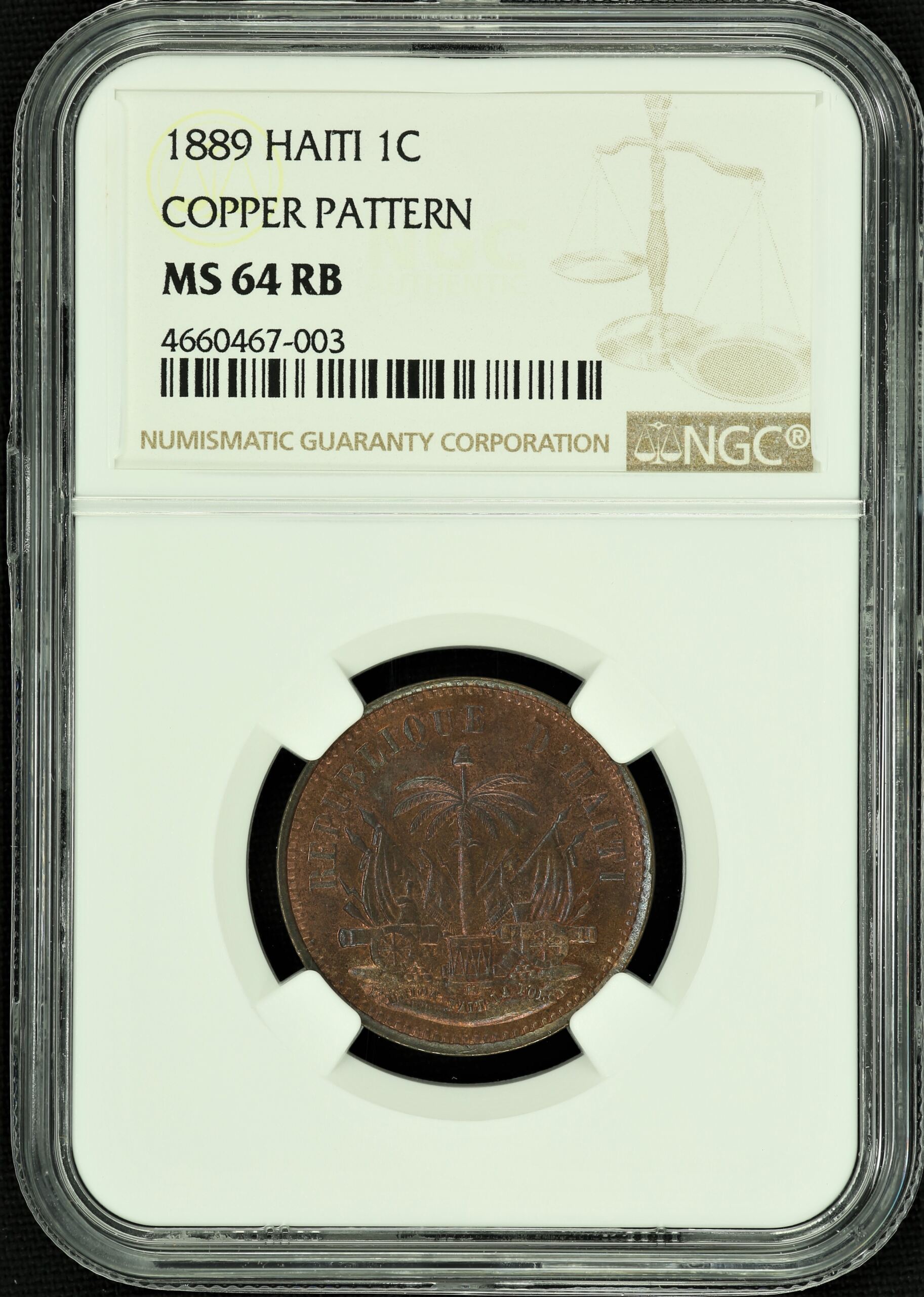 Haiti Centime 1889 Copper Pattern NGC MS64RB 43591 | World