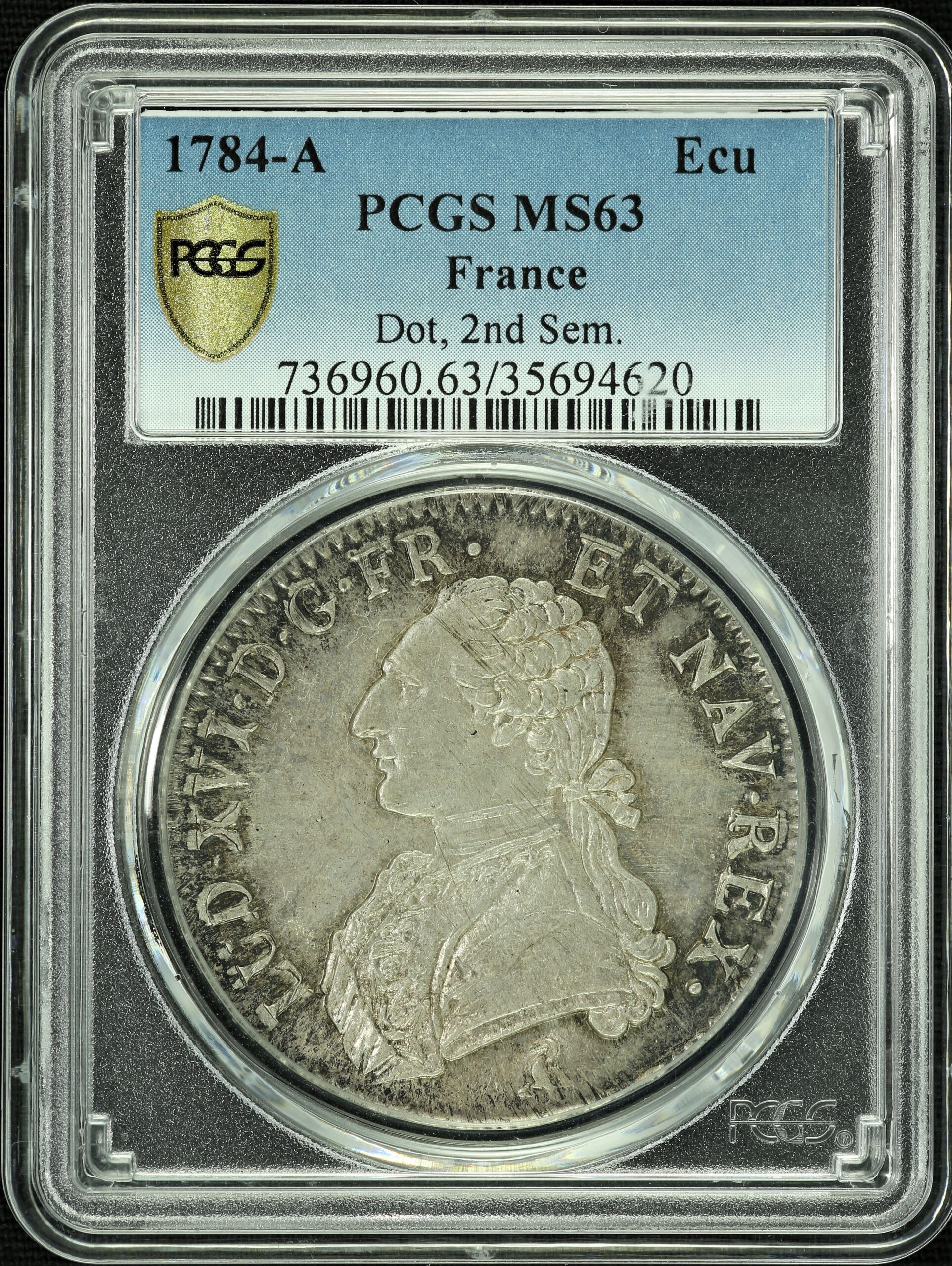 Europe France World Coins France Ecu Dot, 2nd Sem. 1784 A PCGS MS63 44476 France Ecu Dot, 2nd Sem. 1784 A PCGS MS63 44476France Ecu Dot, 2nd Sem. 1784 A PCGS MS63 44476