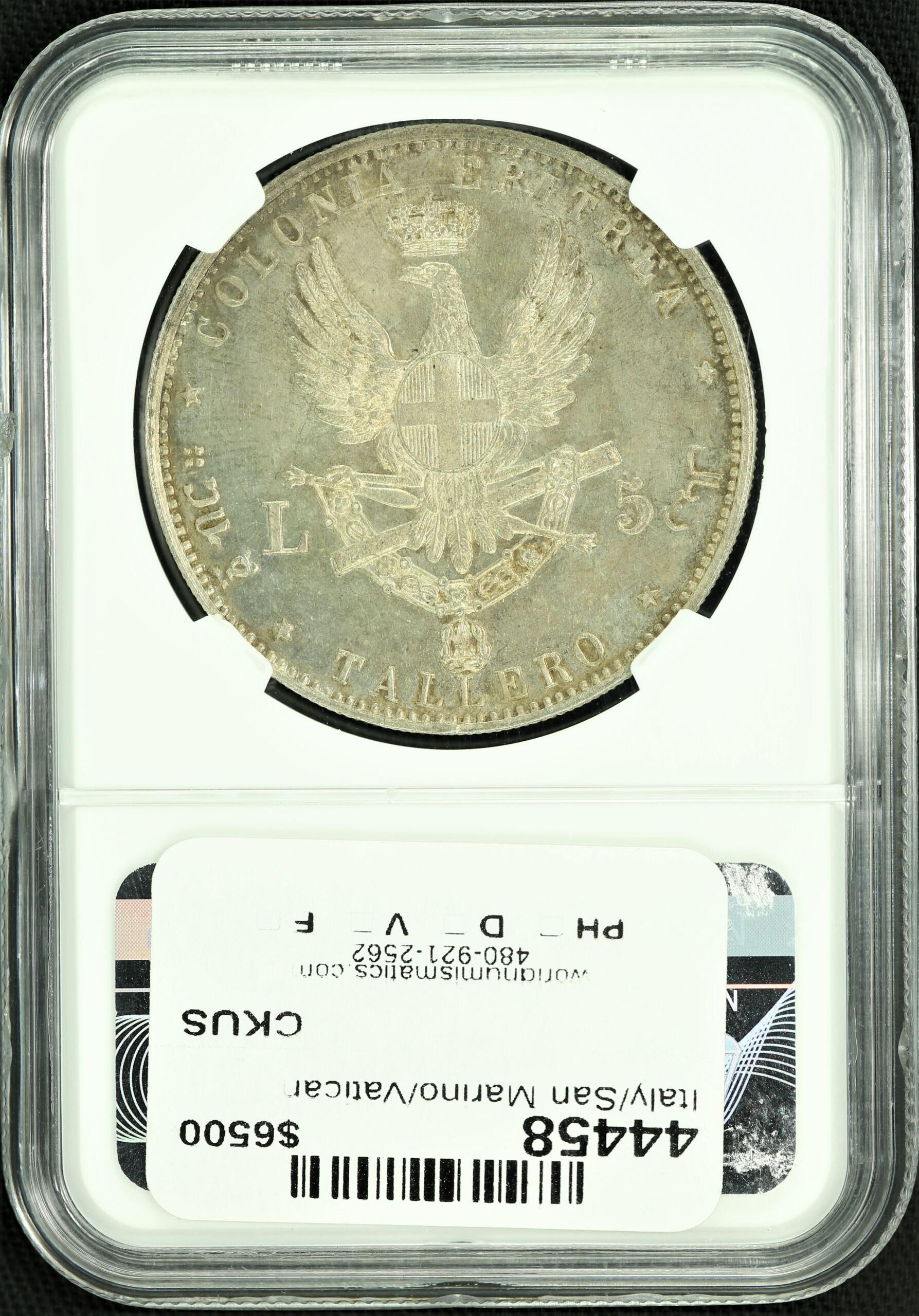 Europe Italy/San Marino/Vatican World Coins Eritrea 5 Lira Tallero 1891 NGC PROOF PF62 44458 Eritrea 5 Lira Tallero 1891 NGC PROOF PF62 44458Eritrea 5 Lira Tallero 1891 NGC PROOF PF62 44458 - Image 2