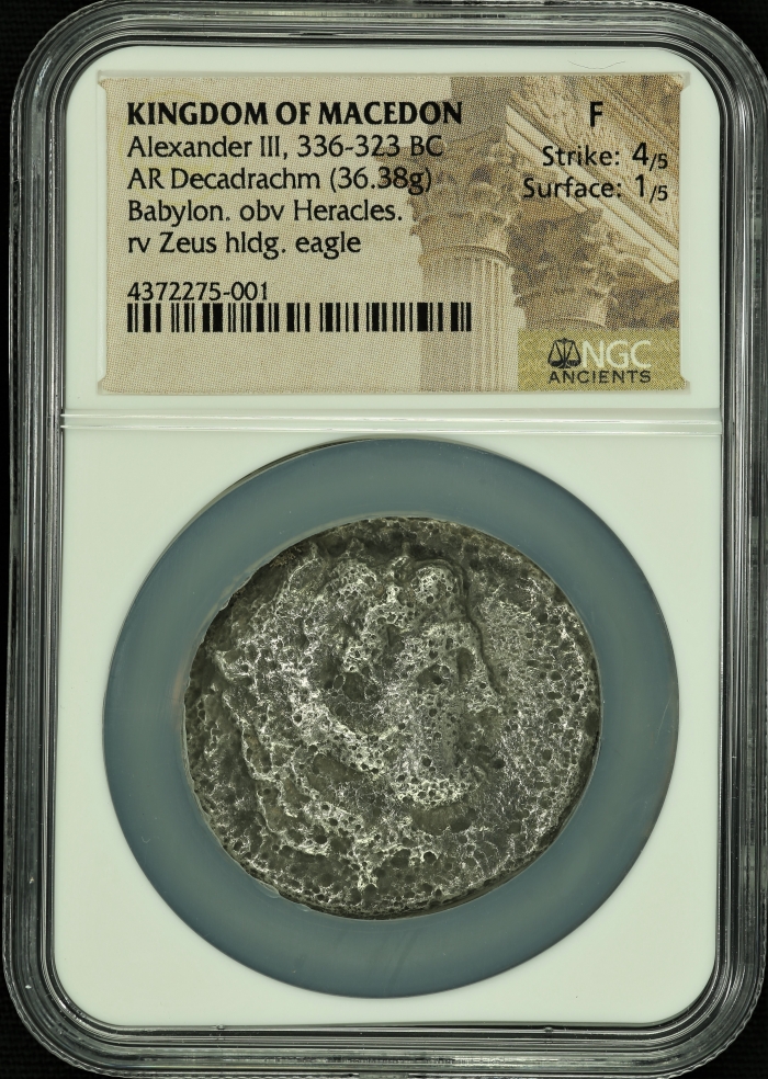 Macedonian Kings Alexander III(The Great) 336-323 BC AR Decadrachm NGC F 45196Macedonian Kings Alexander III(The Great) 336-323 BC AR Decadrachm NGC F 45196