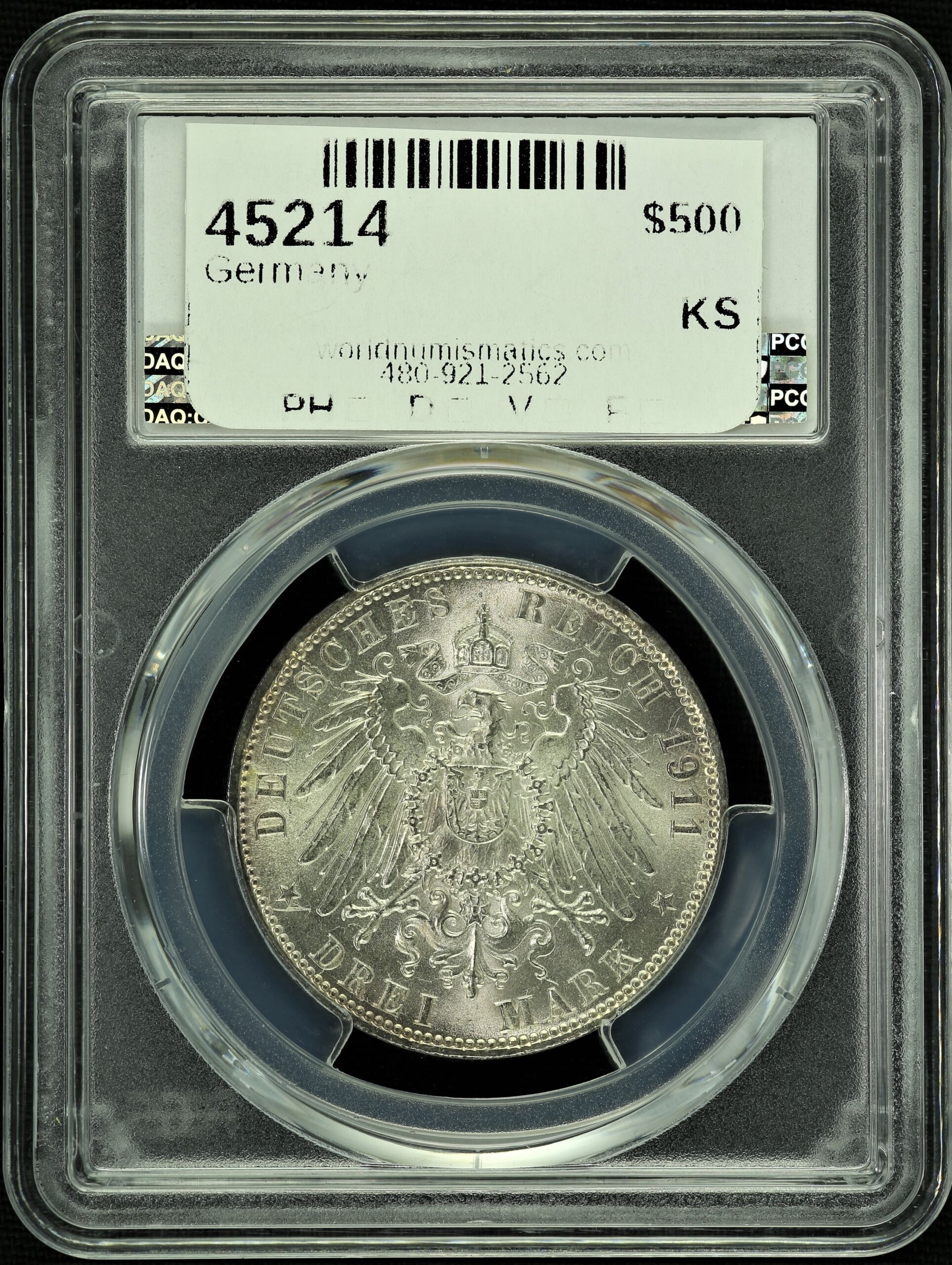Germany Hamburg 3 Mark 1911 J PCGS MS66 45214 | World Numismatics LLC