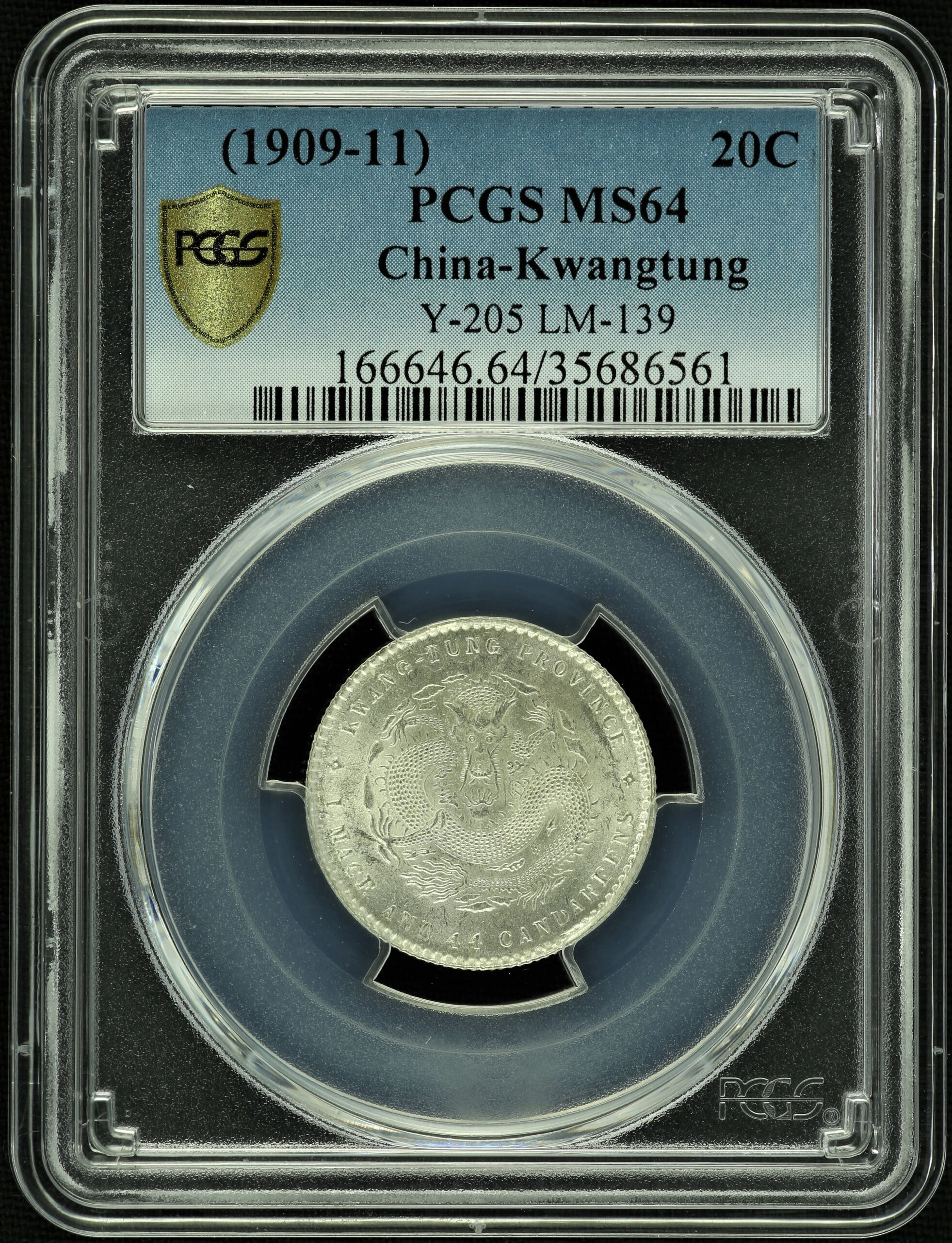 China 20 Cents (1909-11) Kwangtung PCGS MS64 45600 | World