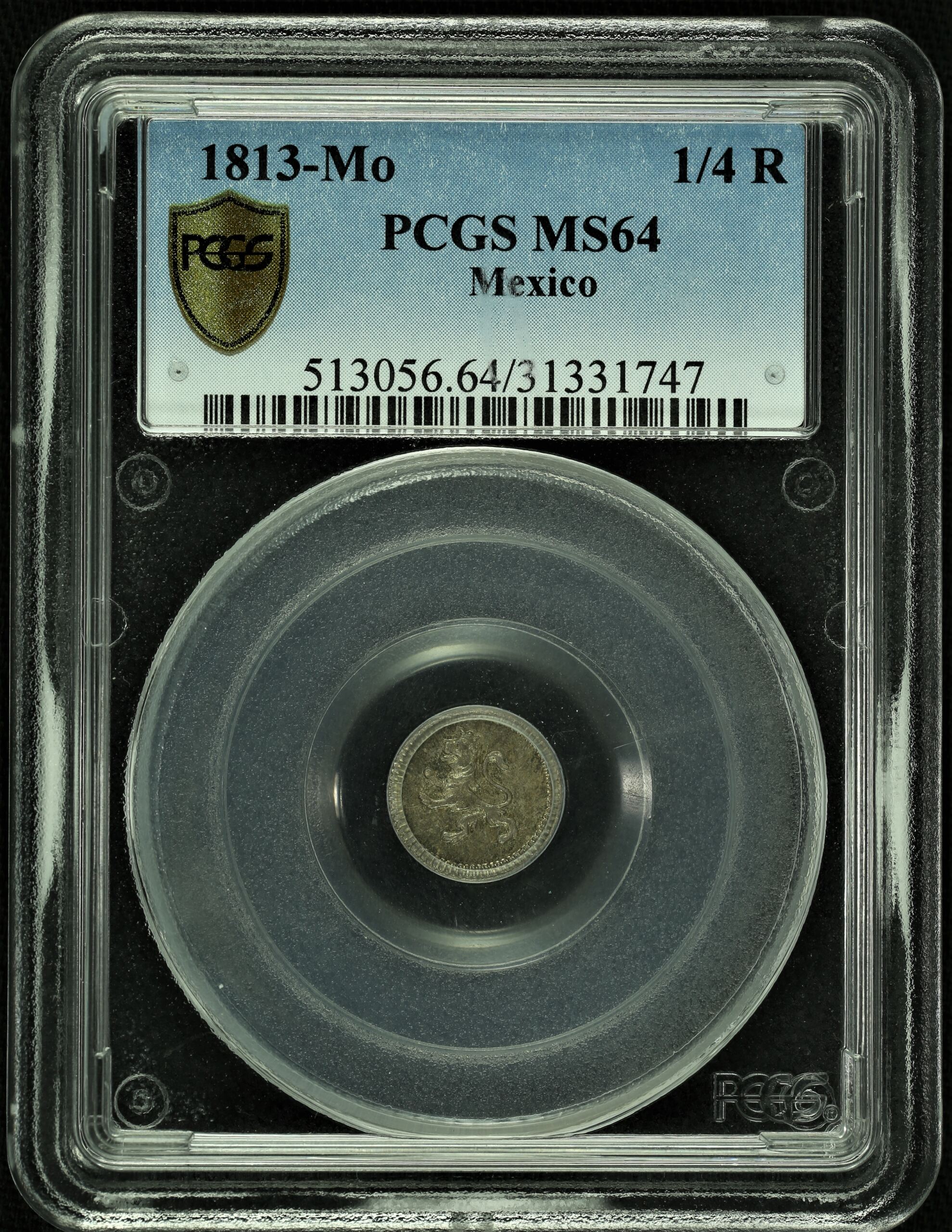 Colonial Silver & Minors Mexican Coins Colonial Silver & Minors 1/4 Real 1813 Mo PCGS MS64 0100468 Colonial Silver & Minors 1/4 Real 1813 Mo PCGS MS64 0100468Colonial Silver & Minors 1/4 Real 1813 Mo PCGS MS64 0100468