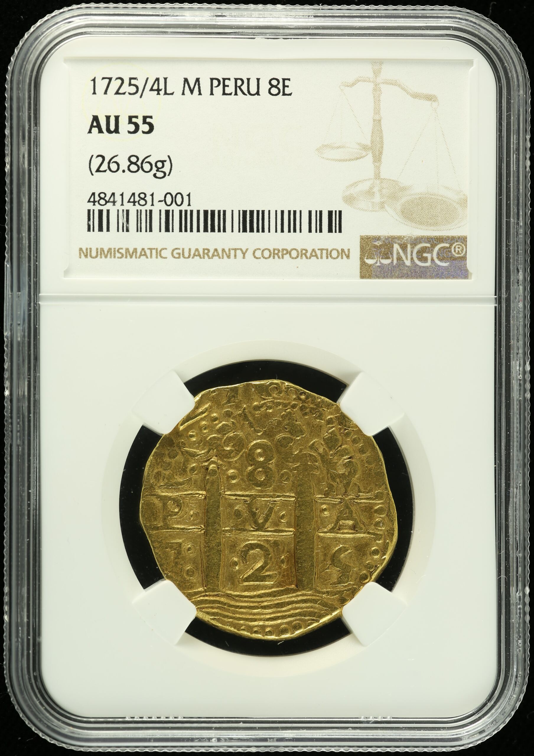 Latin American Coins Peru Peru 8 Escudos 1725/4 L M NGC AU55 k_35400 Peru 8 Escudos 1725/4 L M NGC AU55 k_35400Peru 8 Escudos 1725/4 L M NGC AU55 k_35400