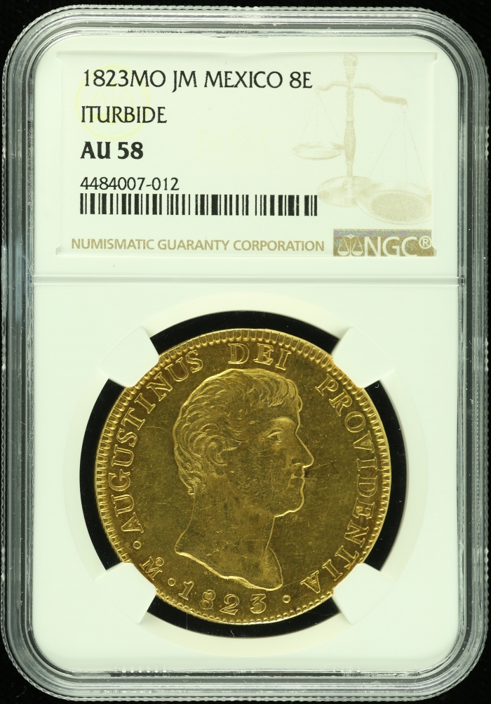 Imperial Era 8 Escudos 1823 Mo JM NGC AU58 0106639Imperial Era 8 Escudos 1823 Mo JM NGC AU58 0106639