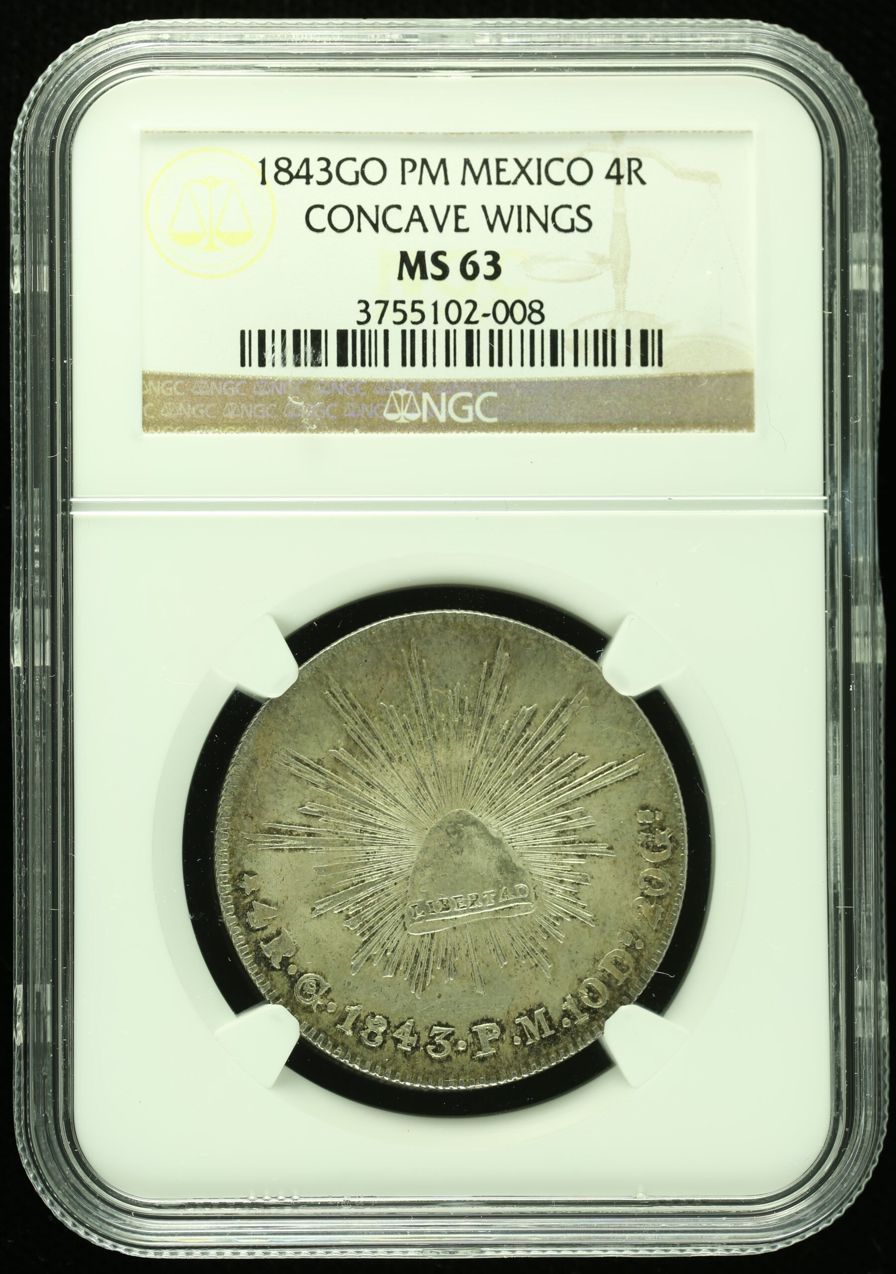 Mexican Coins Republic Silver & Minors Republic Silver & Minors 4 Reales 1843 Go PM NGC MS63 k_35427 Republic Silver & Minors 4 Reales 1843 Go PM NGC MS63 k_35427Republic Silver & Minors 4 Reales 1843 Go PM NGC MS63 k_35427