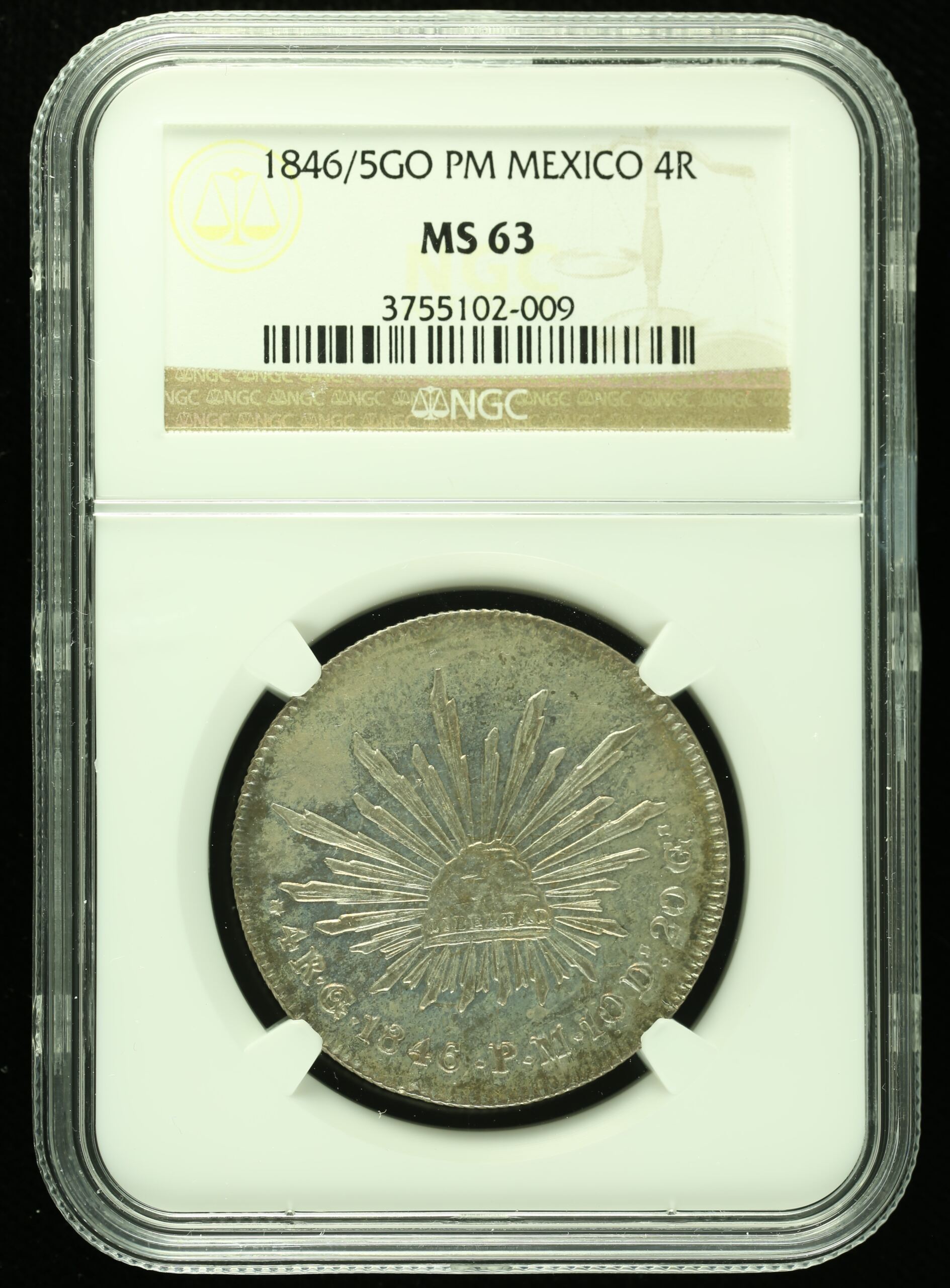 Mexican Coins Republic Silver & Minors Republic Silver & Minors 4 Reales 1846/5 Go PM NGC MS63 k_35428 Republic Silver & Minors 4 Reales 1846/5 Go PM NGC MS63 k_35428Republic Silver & Minors 4 Reales 1846/5 Go PM NGC MS63 k_35428