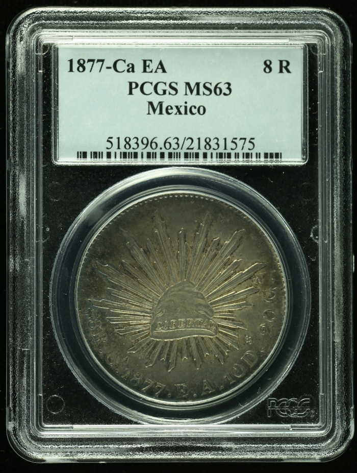 Chihuahua 8 Reales 1877 Ca EA PCGS MS63 k_35434Chihuahua 8 Reales 1877 Ca EA PCGS MS63 k_35434