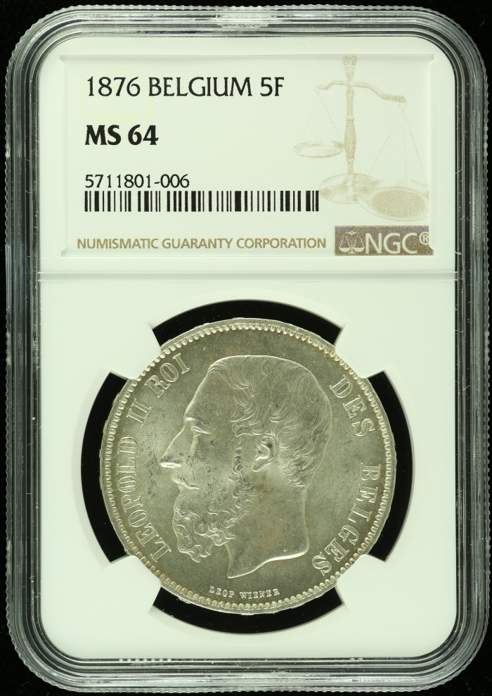 Belgium 5 Francs 1876 NGC MS64 0108112Belgium 5 Francs 1876 NGC MS64 0108112