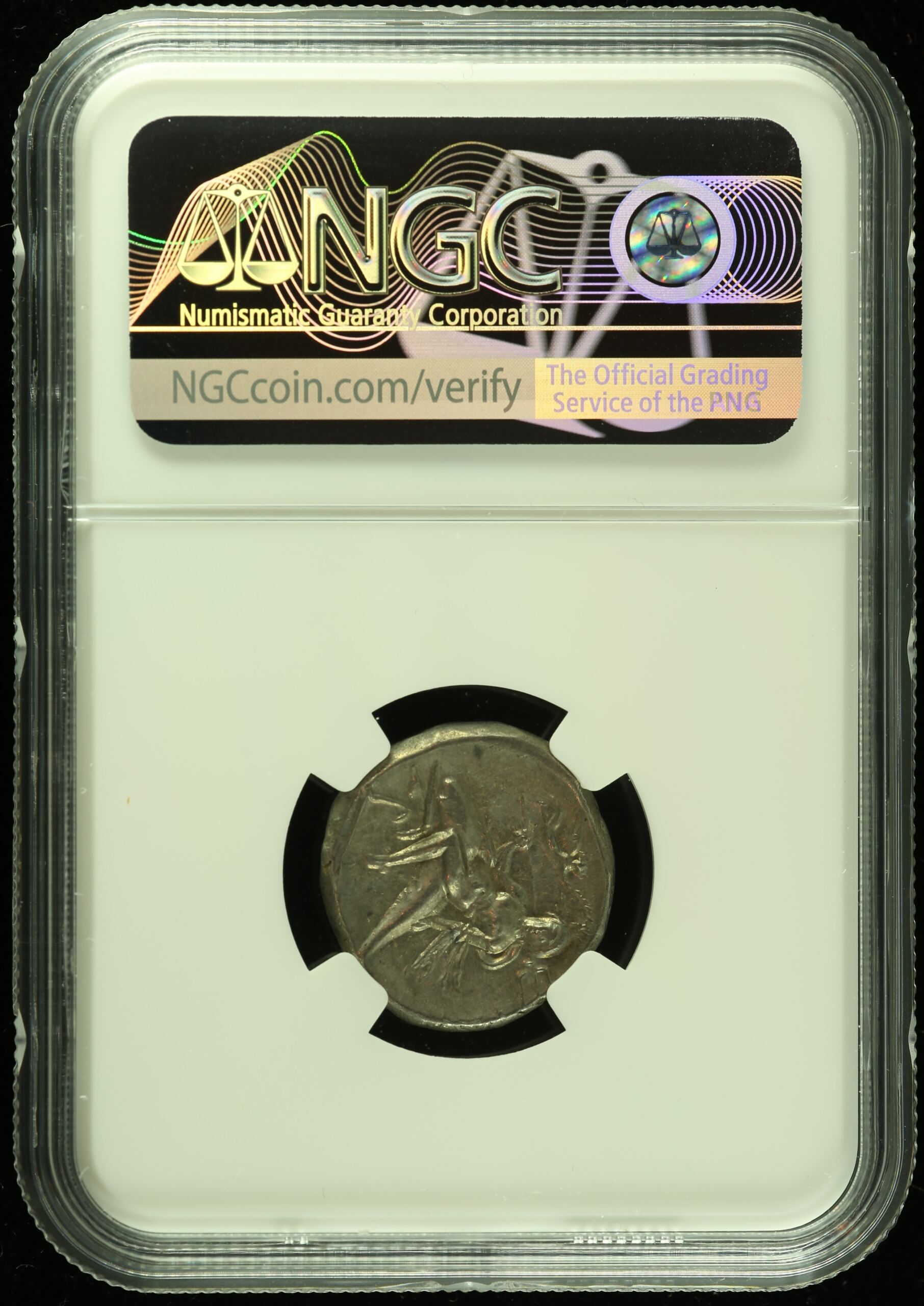 Ancient Coins Calabria Greek Calabria Taras c.281-240 BC AR Didrachm NGC AU 0110362 Calabria Taras c.281-240 BC AR Didrachm NGC AU 0110362Calabria Taras c.281-240 BC AR Didrachm NGC AU 0110362 - Image 2