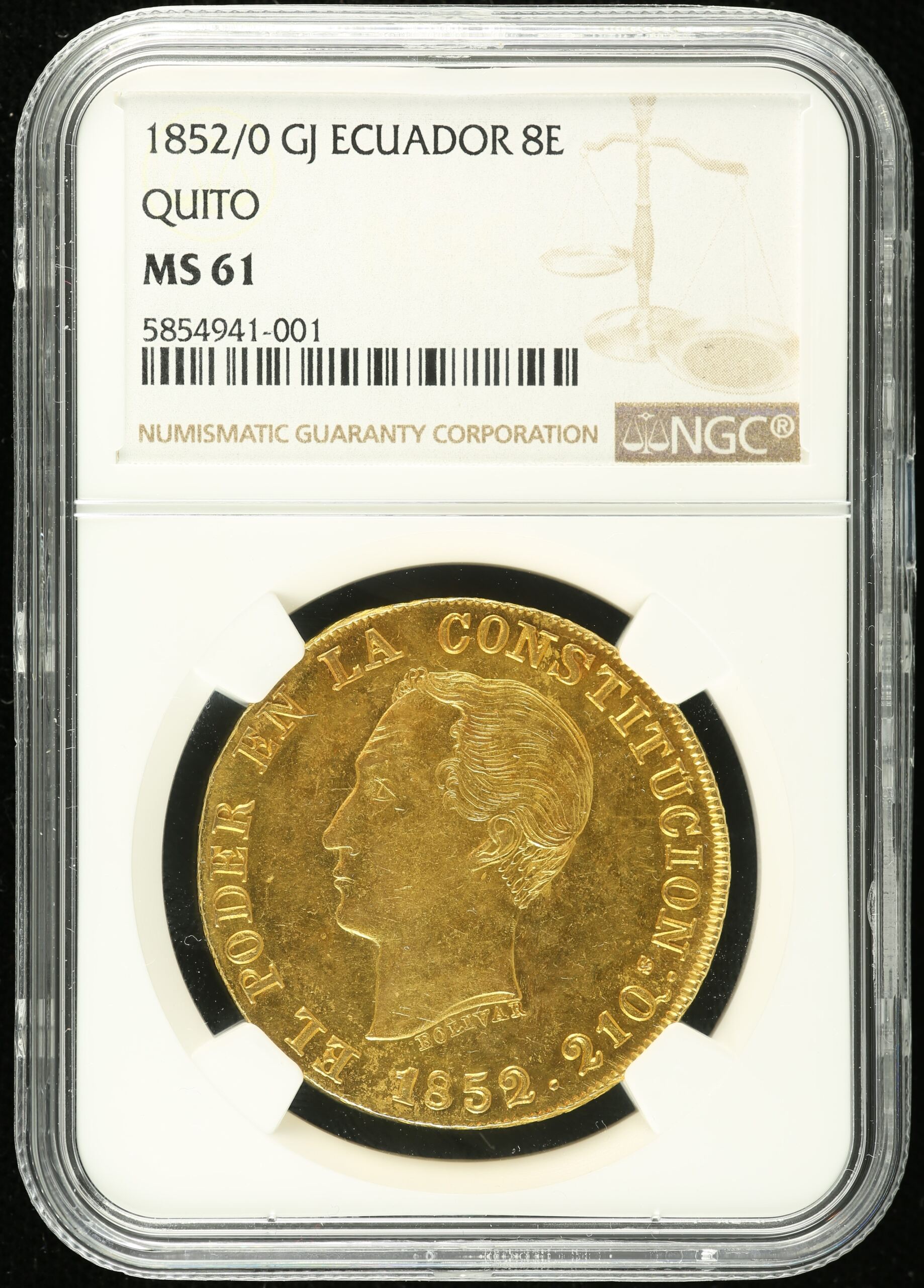 Ecuador Latin American Coins Ecuador 8 Escudos 1852/0 G J NGC MS61 0110372 Ecuador 8 Escudos 1852/0 G J NGC MS61 0110372Ecuador 8 Escudos 1852/0 G J NGC MS61 0110372