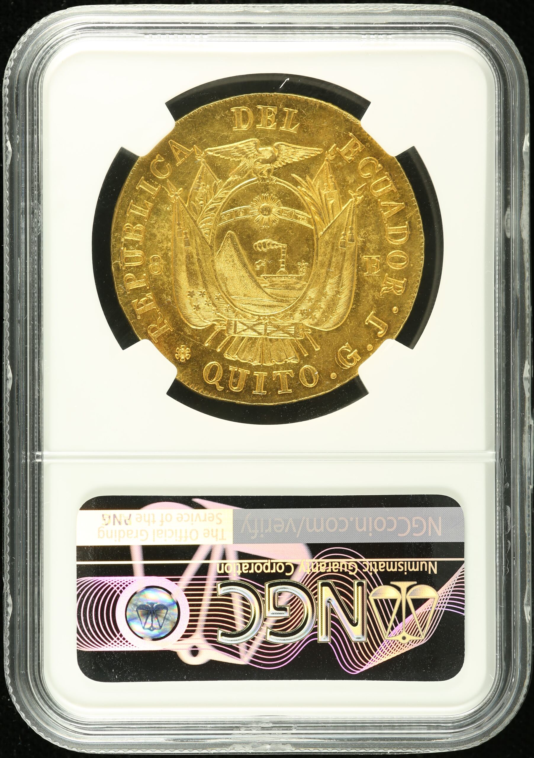 Ecuador Latin American Coins Ecuador 8 Escudos 1852/0 G J NGC MS61 0110372 Ecuador 8 Escudos 1852/0 G J NGC MS61 0110372Ecuador 8 Escudos 1852/0 G J NGC MS61 0110372 - Image 2