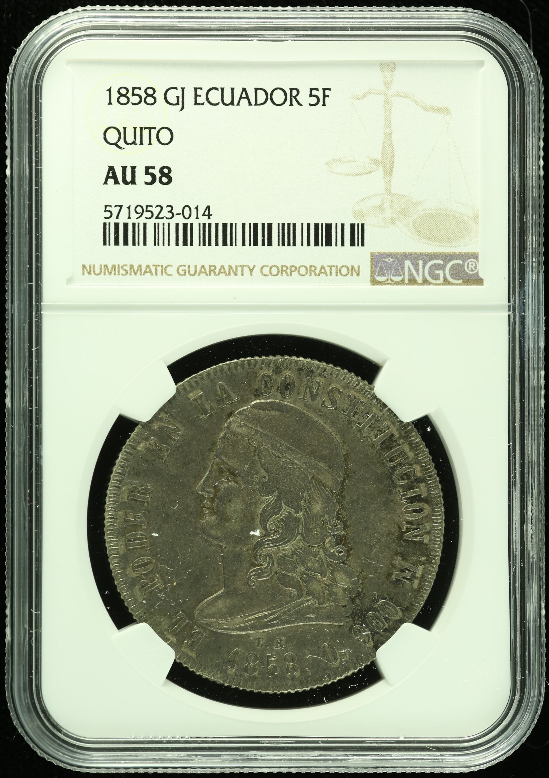 Ecuador Latin American Coins Ecuador 5 Francs 1858 Quito GJ NGC AU58 0110346 Ecuador 5 Francs 1858 Quito GJ NGC AU58 0110346Ecuador 5 Francs 1858 Quito GJ NGC AU58 0110346