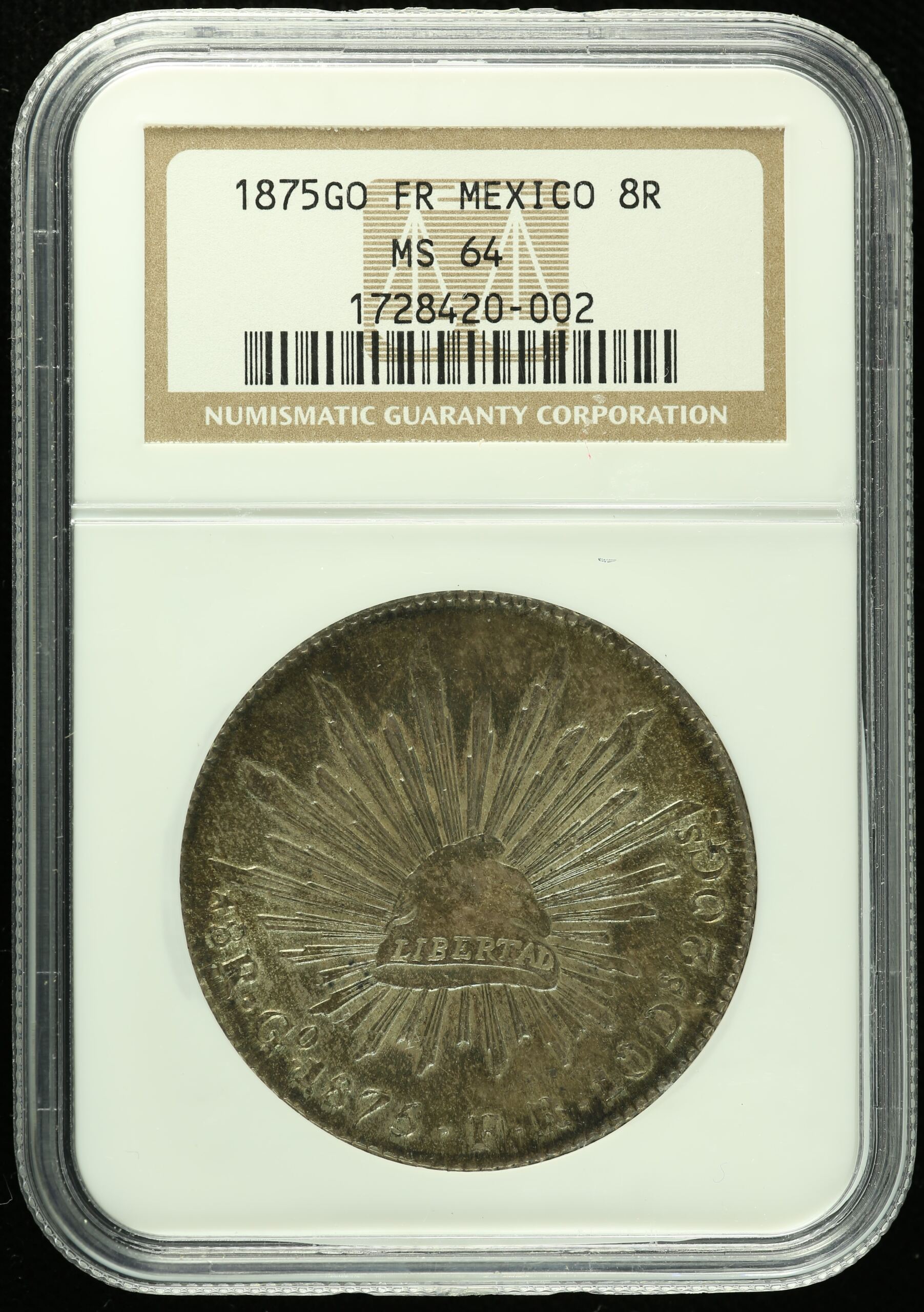 Guanajuato Mexican Coins Republic 8 Reales Guanajuato 8 Reales 1875 Go FR NGC MS64 k_35571 Guanajuato 8 Reales 1875 Go FR NGC MS64 k_35571Guanajuato 8 Reales 1875 Go FR NGC MS64 k_35571