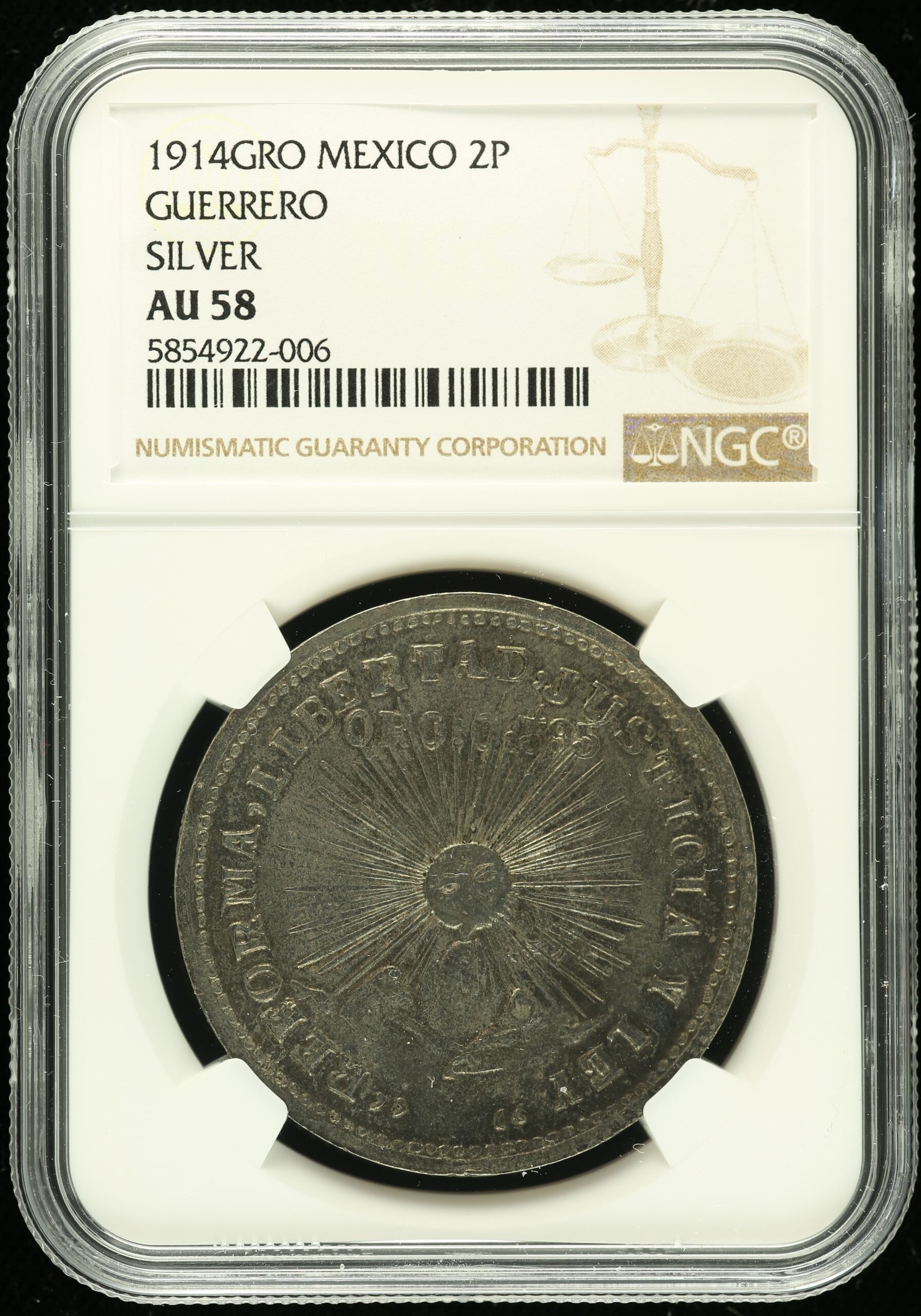 Mexican Coins Revolution Revolution 2 Pesos 1914 Gro NGC AU58 0112450 Revolution 2 Pesos 1914 Gro NGC AU58 0112450Revolution 2 Pesos 1914 Gro NGC AU58 0112450
