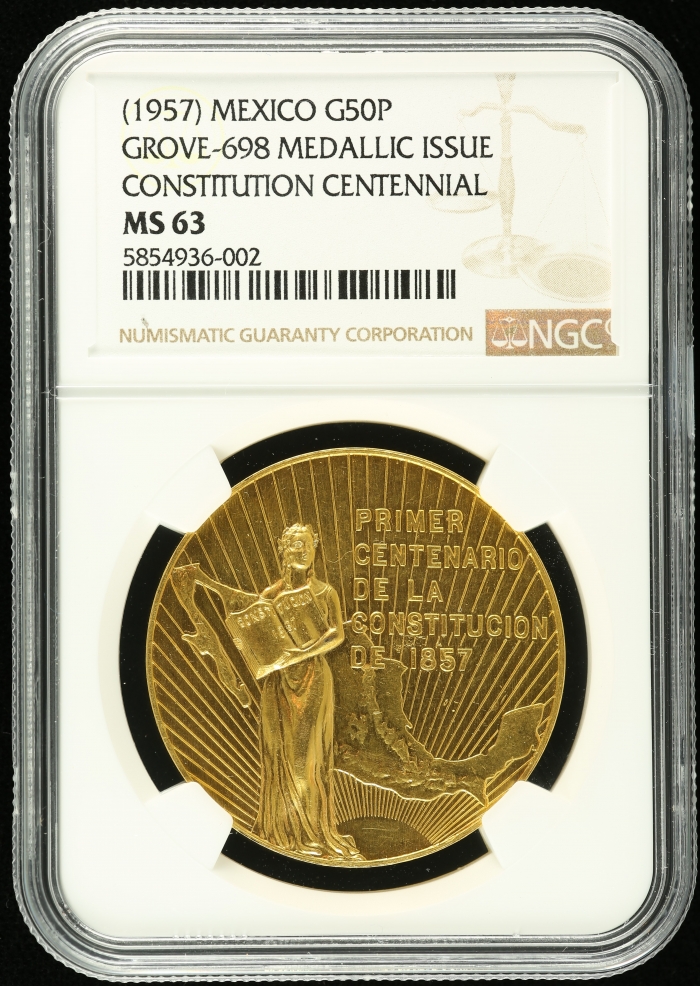 Modern Gold 50 Pesos (1957) NGC MS63 0114713Modern Gold 50 Pesos (1957) NGC MS63 0114713