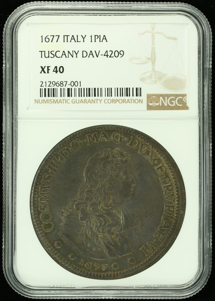 Italy/San Marino/Vatican Piastre 1677 NGC XF40 0121534Italy/San Marino/Vatican Piastre 1677 NGC XF40 0121534