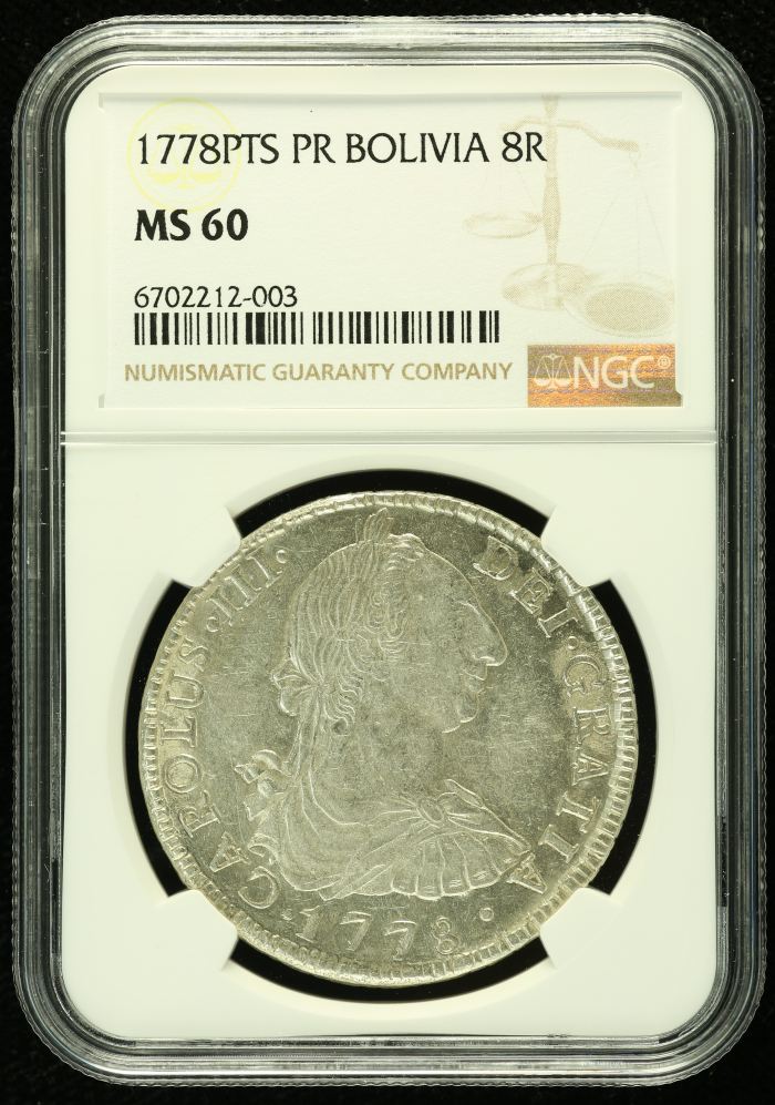 Bolivia 8 Reales 1778 Pts PR NGC MS60 0121738Bolivia 8 Reales 1778 Pts PR NGC MS60 0121738