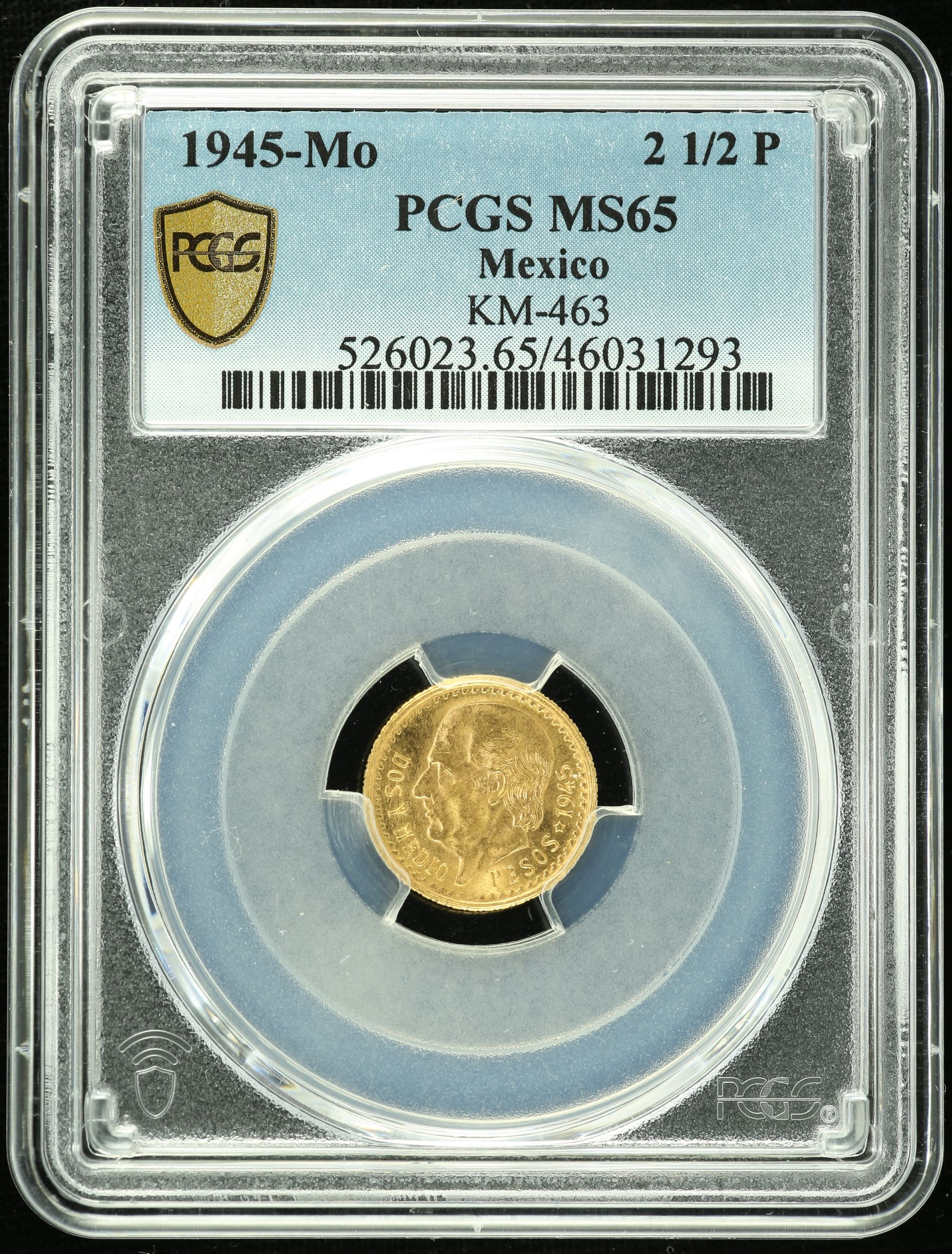 Mexican Coins Modern Gold Modern Gold 2 1/2 Pesos 1945 Mo PCGS MS65 0122103 Modern Gold 2 1/2 Pesos 1945 Mo PCGS MS65 0122103Modern Gold 2 1/2 Pesos 1945 Mo PCGS MS65 0122103