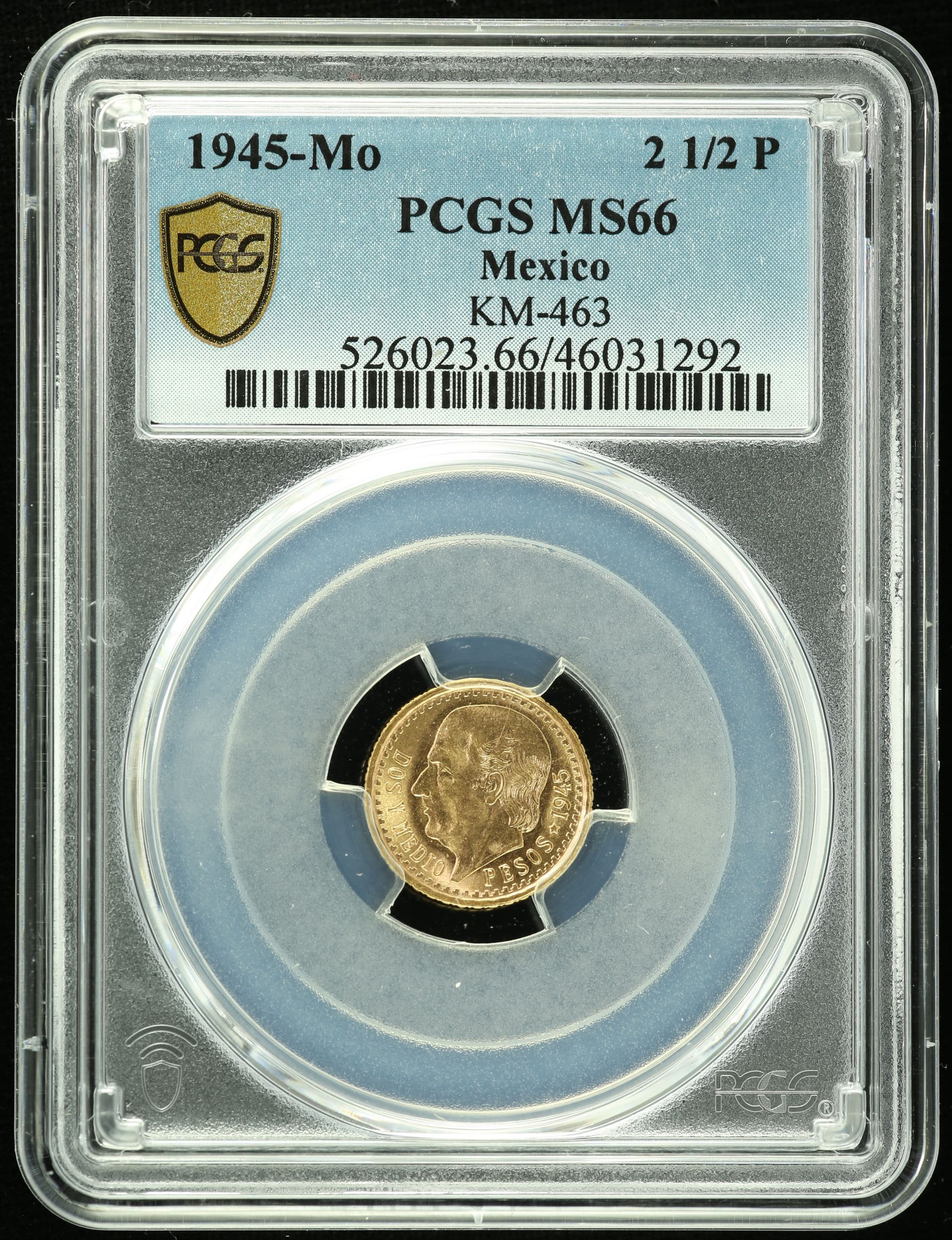 Mexican Coins Modern Gold Modern Gold 2 1/2 Pesos 1945 Mo PCGS MS66 0122104 Modern Gold 2 1/2 Pesos 1945 Mo PCGS MS66 0122104Modern Gold 2 1/2 Pesos 1945 Mo PCGS MS66 0122104