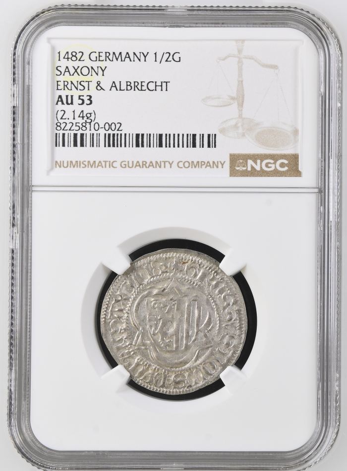 Germany 1/2 Schwertgroschen 1482 Saxony NGC AU53 0123539Germany 1/2 Schwertgroschen 1482 Saxony NGC AU53 0123539