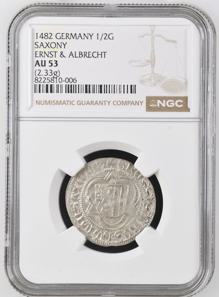 Germany 1/2 Schwertgroschen 1482 Saxony NGC AU53 0123543Germany 1/2 Schwertgroschen 1482 Saxony NGC AU53 0123543