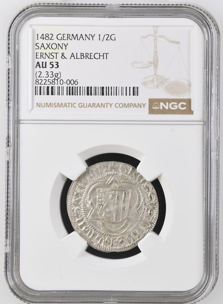 Germany 1/2 Schwertgroschen 1482 Saxony NGC AU53 0123543