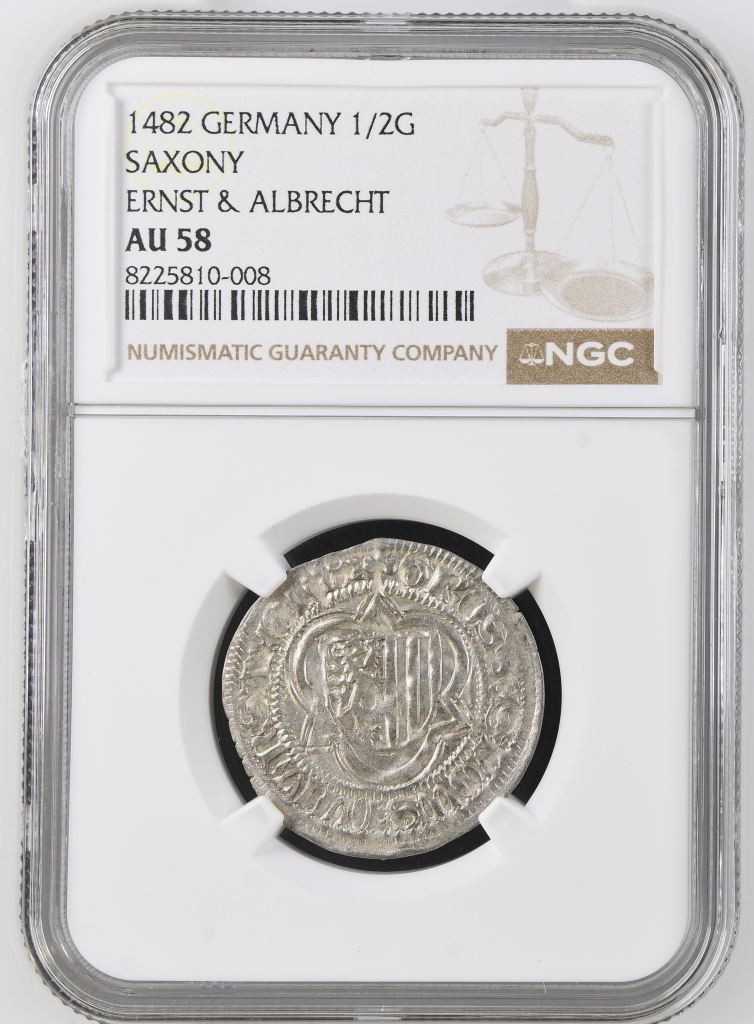 Germany 1/2 Groschen 1482 Saxony NGC AU58 0123545