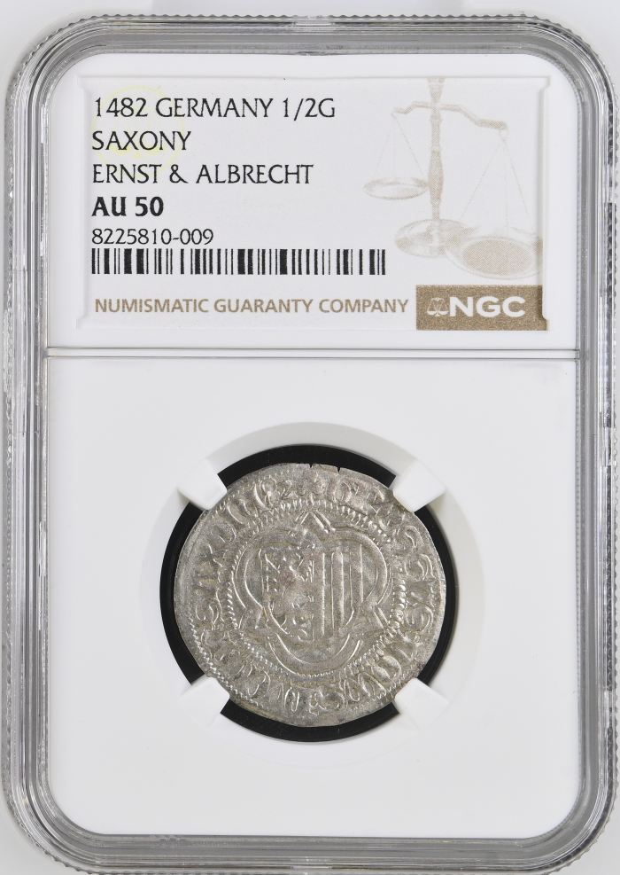 Germany 1/2 Groschen 1482 Saxony NGC AU50 0123546Germany 1/2 Groschen 1482 Saxony NGC AU50 0123546