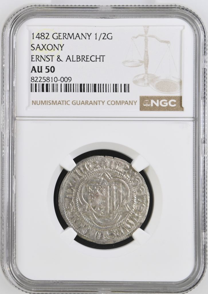Germany 1/2 Groschen 1482 Saxony NGC AU50 0123546