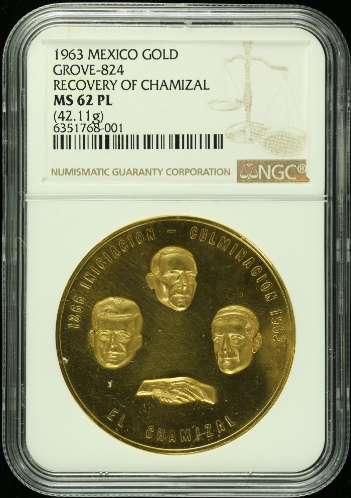 Modern Gold El Chamizal Medal 1963 NGC MS62PL 0125226