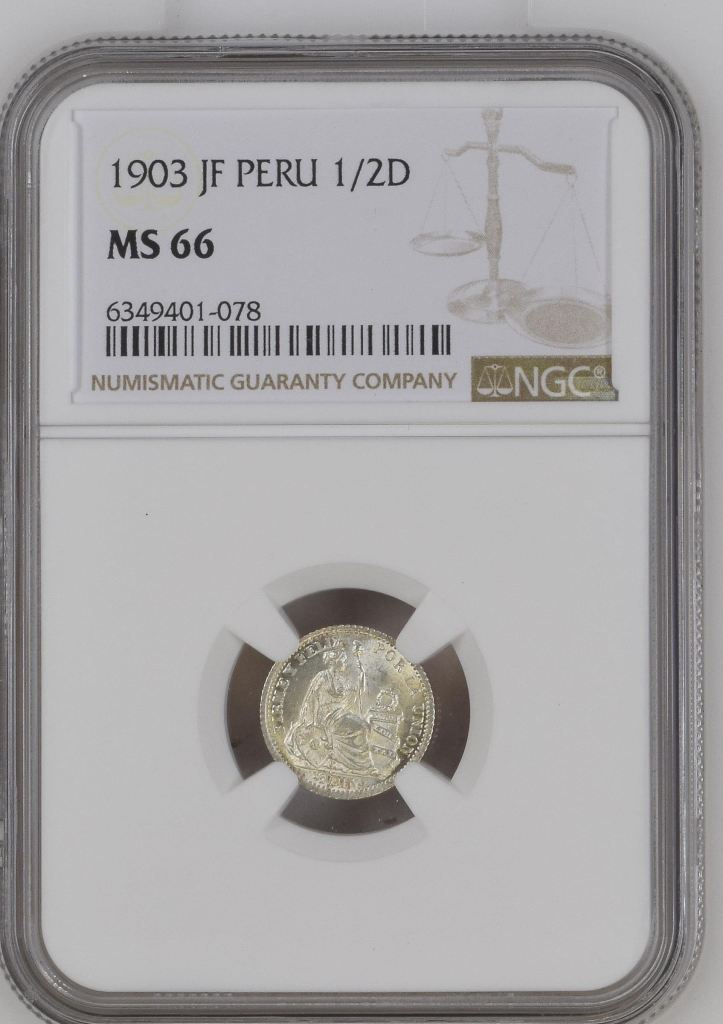 Peru 1/2 Dinero 1903 JF NGC MS66 0125385