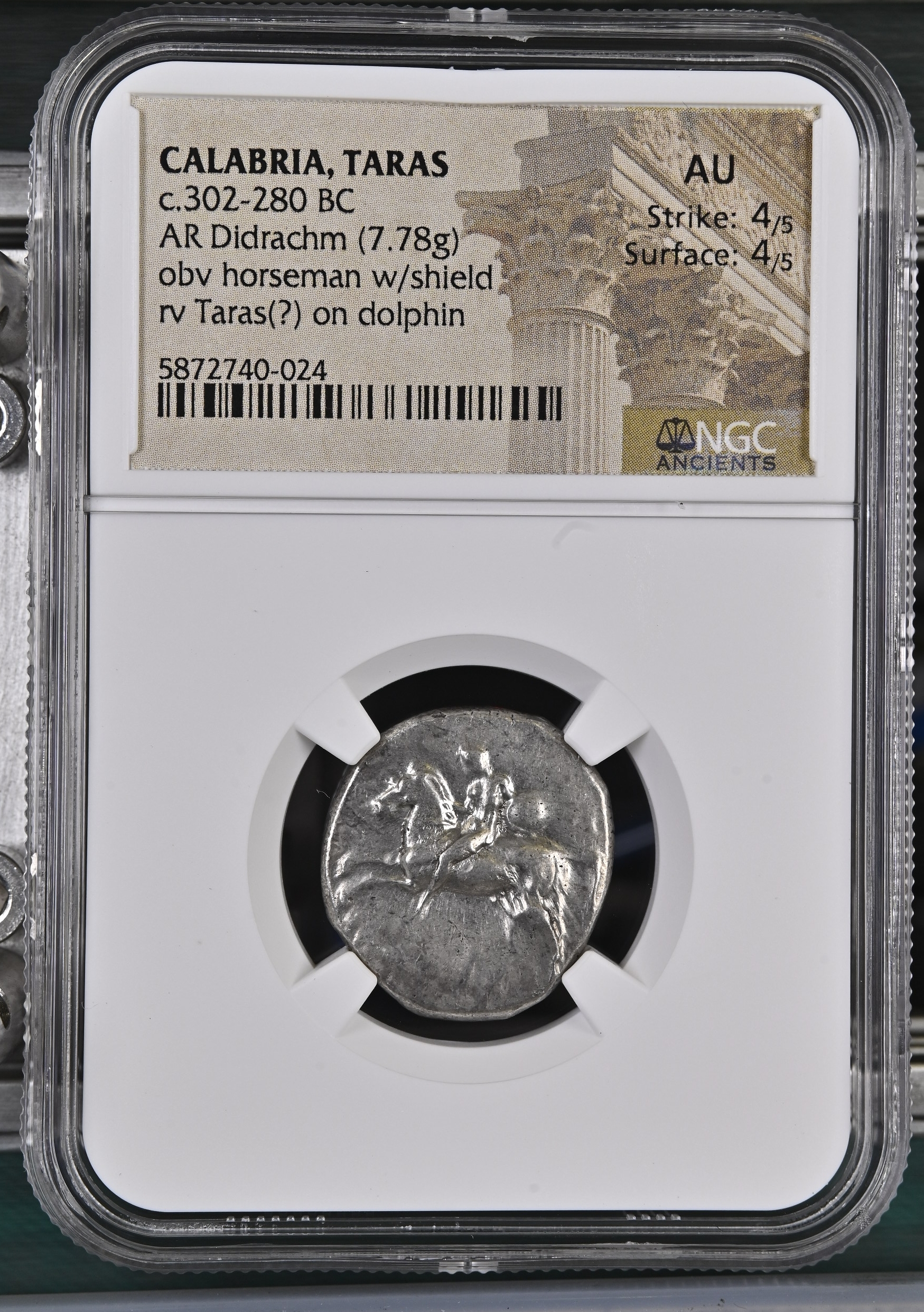 Calabria Taras c.302-280 BC AR Didrachm NGC AU 0126838