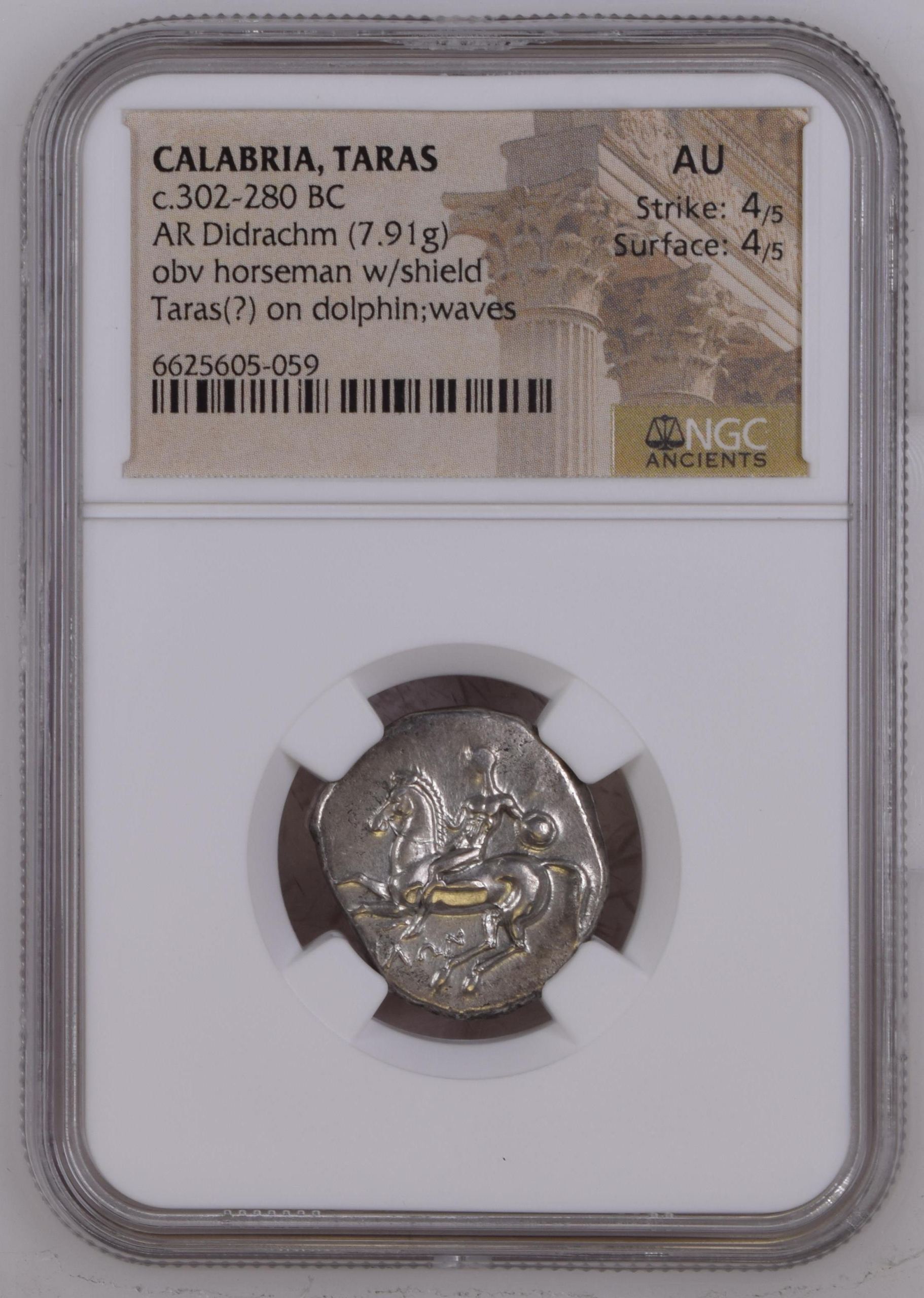 Calabria Taras c.302-280 BC AR Didrachm NGC AU 0126841