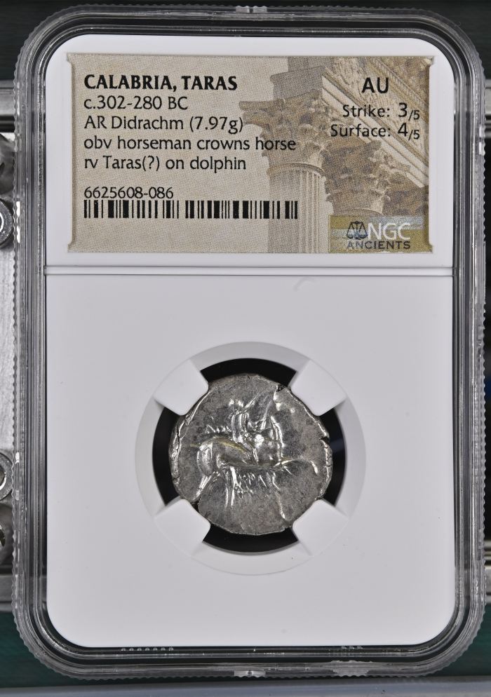 Calabria Taras c.302-280 BC AR Didrachm NGC AU 0126857