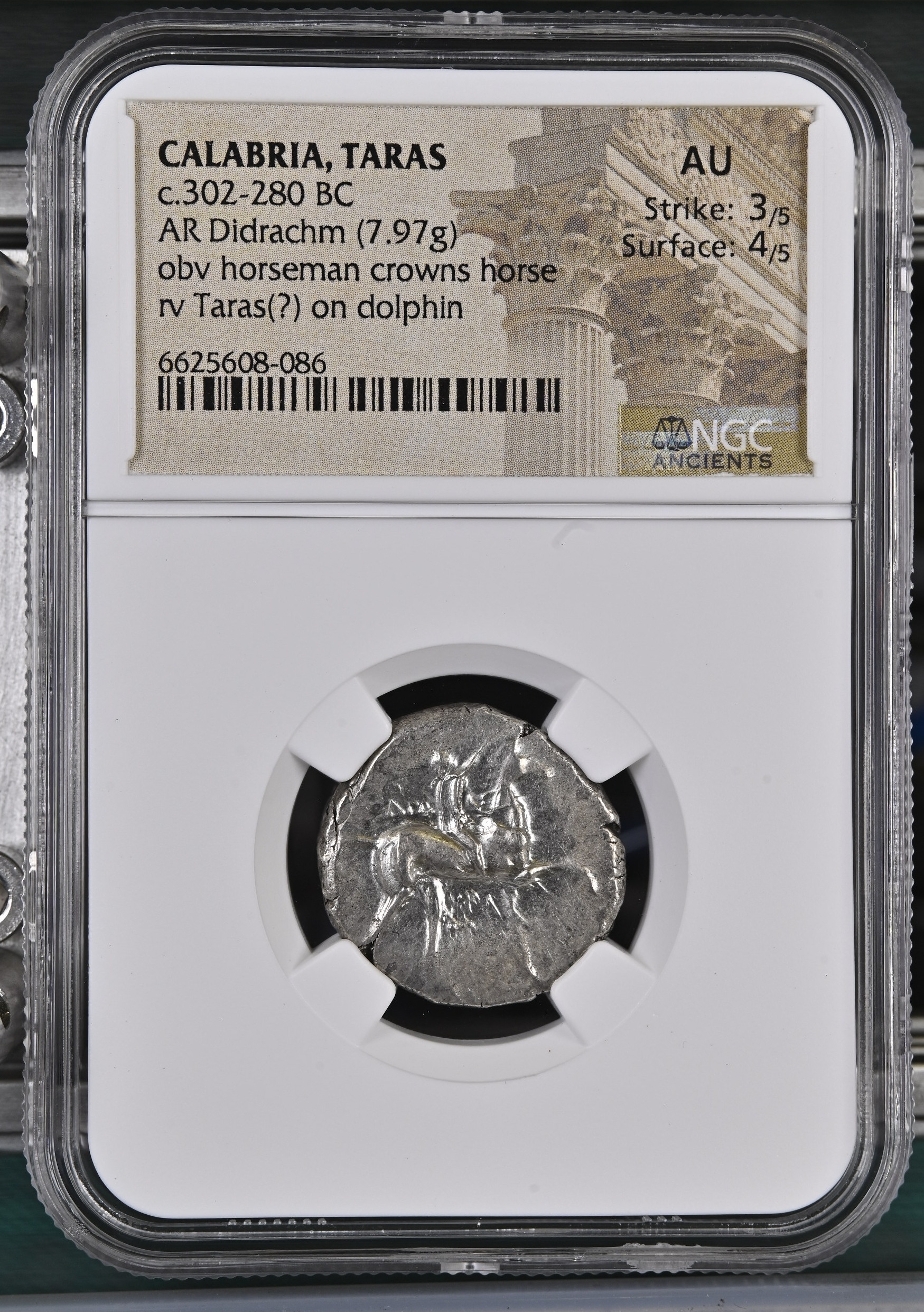 Calabria Taras c.302-280 BC AR Didrachm NGC AU 0126857